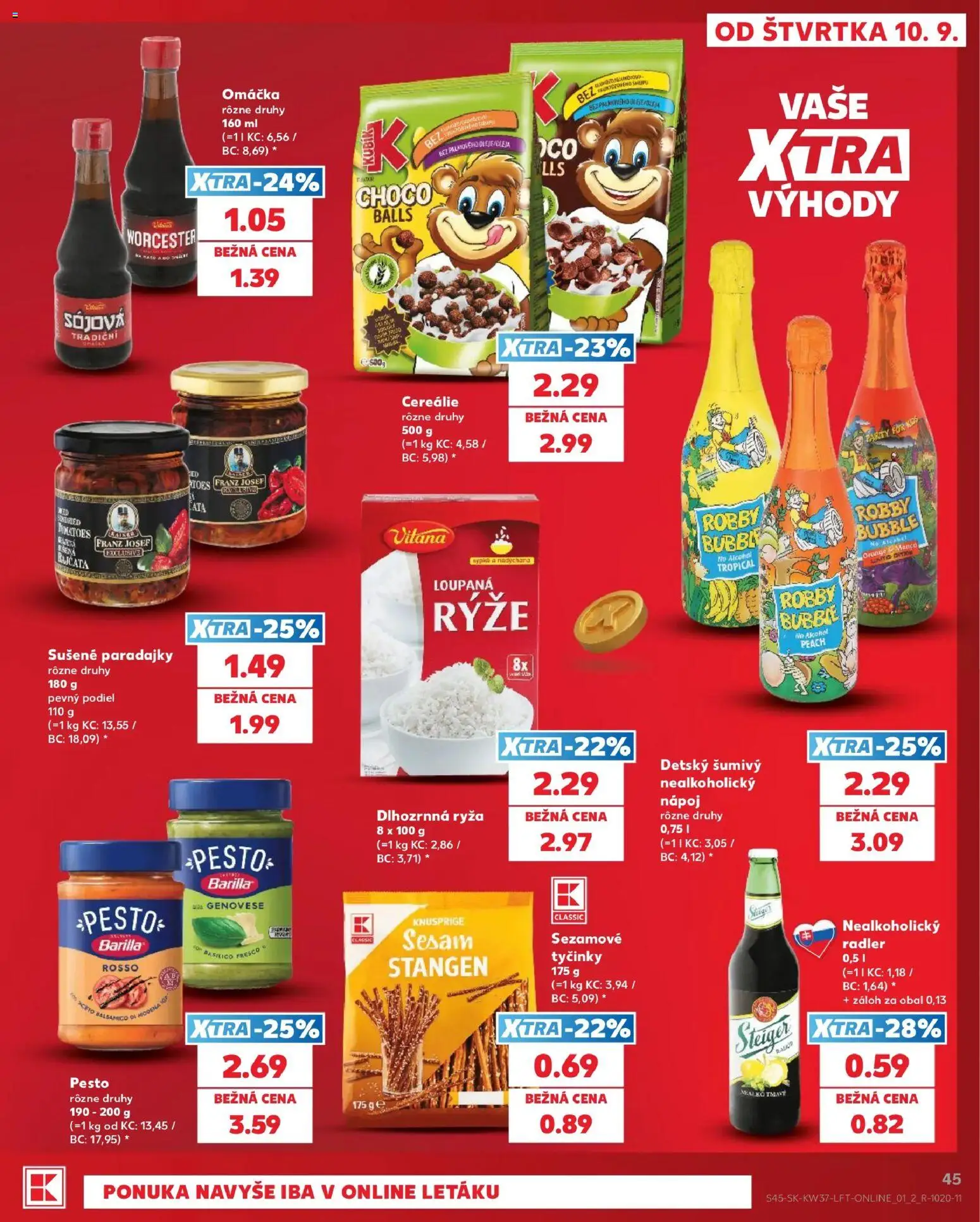 Náhľad Kaufland letáku platného od 10.09.2026 - Paradajky, Ryža, Pesto, Omáčka, Radler, Steiger, Barilla, Cereálie