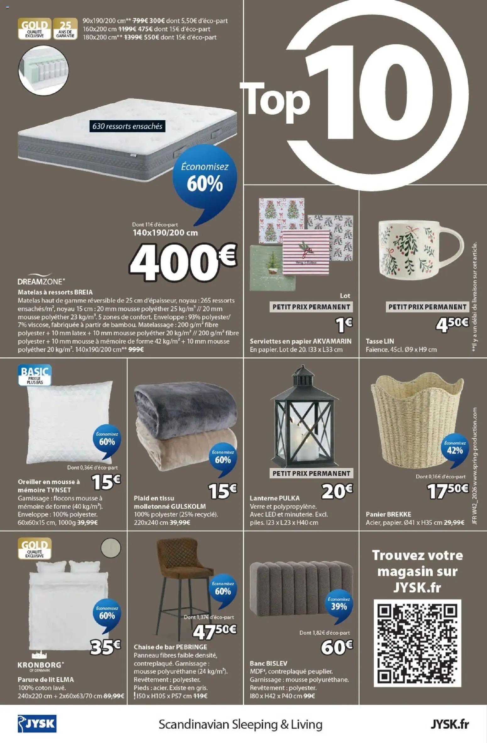 Prévisualisation de Jysk Offres du magasin Jysk formulaire valide 01/09/2026 - Lit, Chaise, Parure de lit, Enveloppe, Mousse, Panier, Banc, Coton