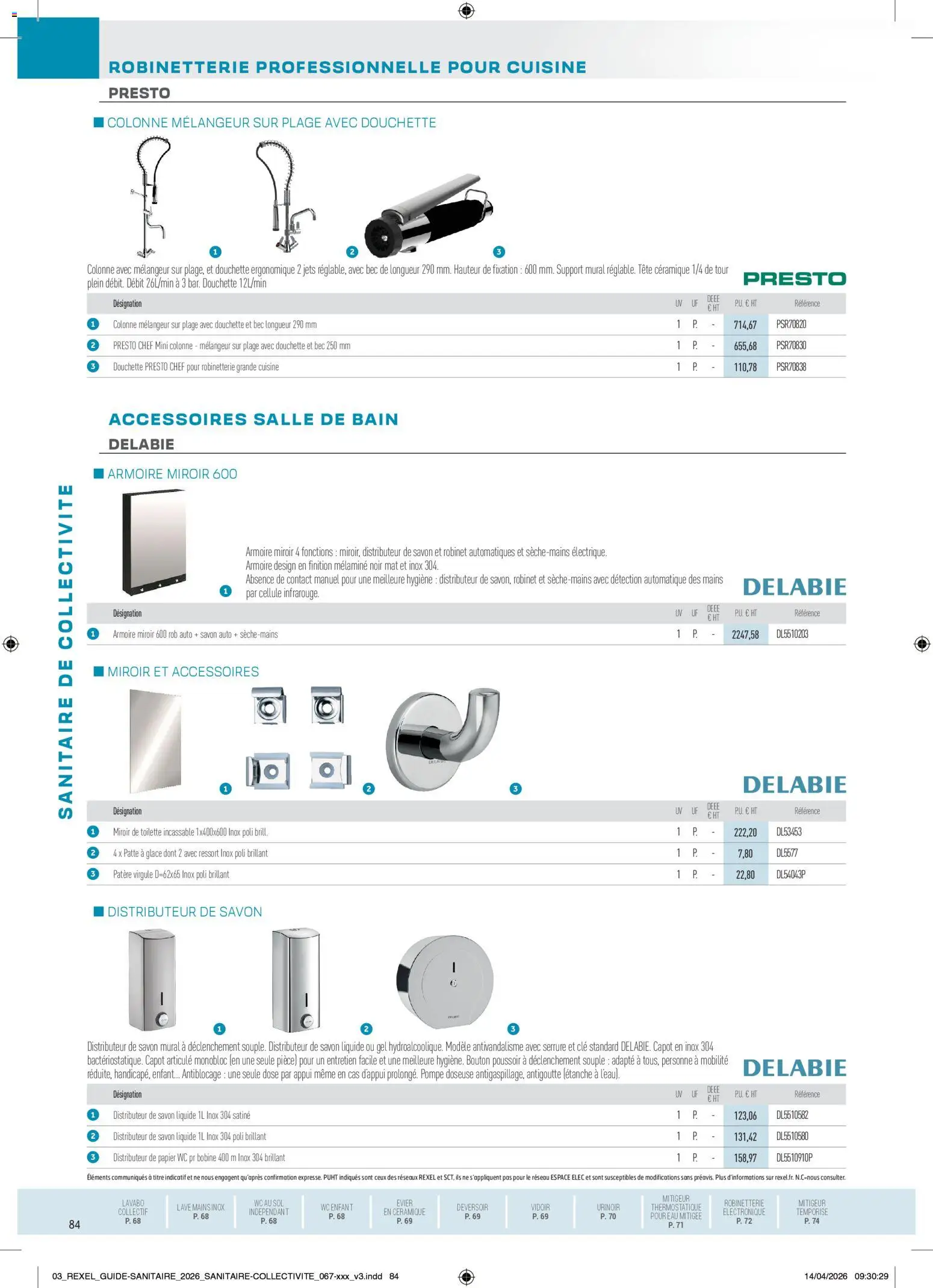 Prévisualisation de Rexel - Brochure Sanitaire du magasin Rexel formulaire valide 20/04/2026 - Distributeur, Miroir, Armoire, Clé, Colonne, Savon, Hygiène, Support mural