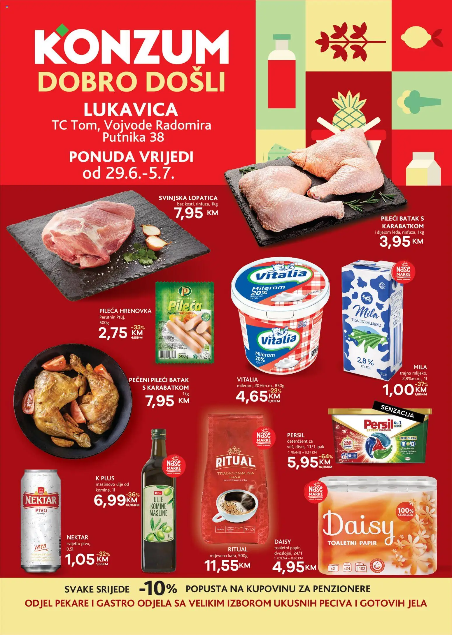Pregled letka KONZUM Dobro došli Lukavica trgovine KONZUM vrijedi od 29.06.2026