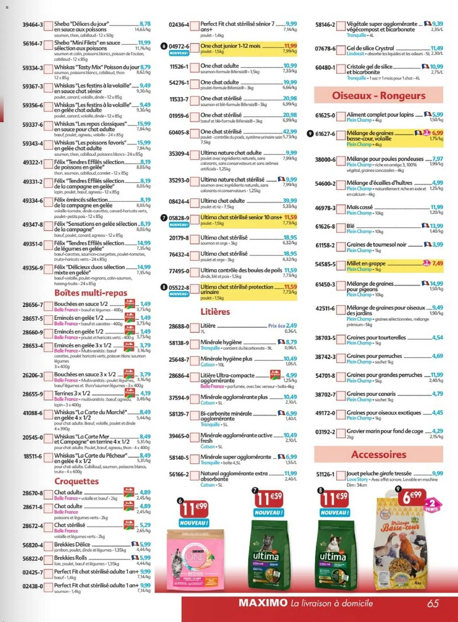 Prévisualisation de Maximo catalogue epicerie du magasin Maximo formulaire valide 26/10/2026 - Mais, Saumon, Petits pois, Blé, Volaille, Graines, Ultima chat stérilisé, Haricots verts