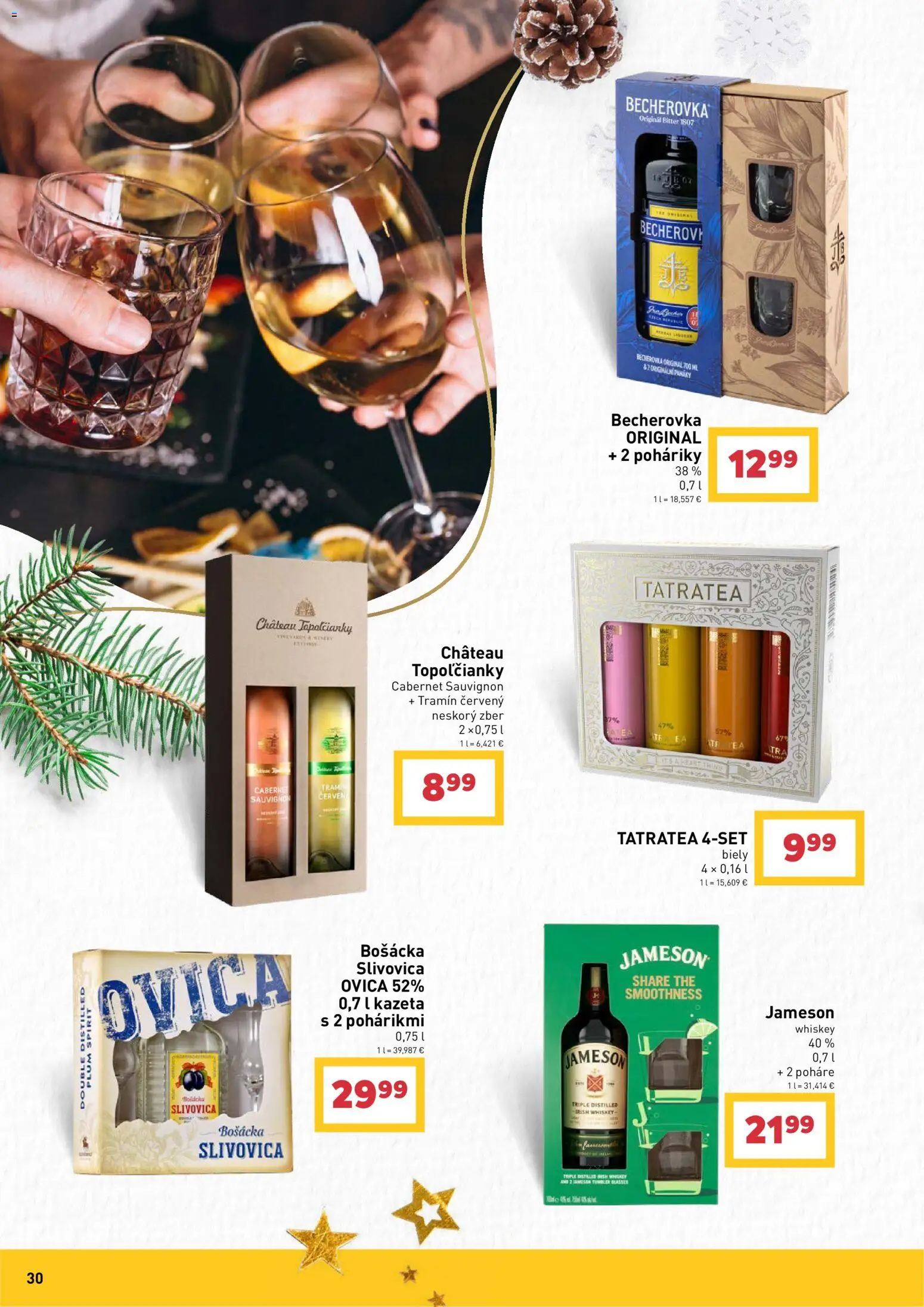 Náhľad Billa letáku platného od 14.10.2026 - Becherovka, Jameson, Slivovica, Bošácka slivovica, Poháre