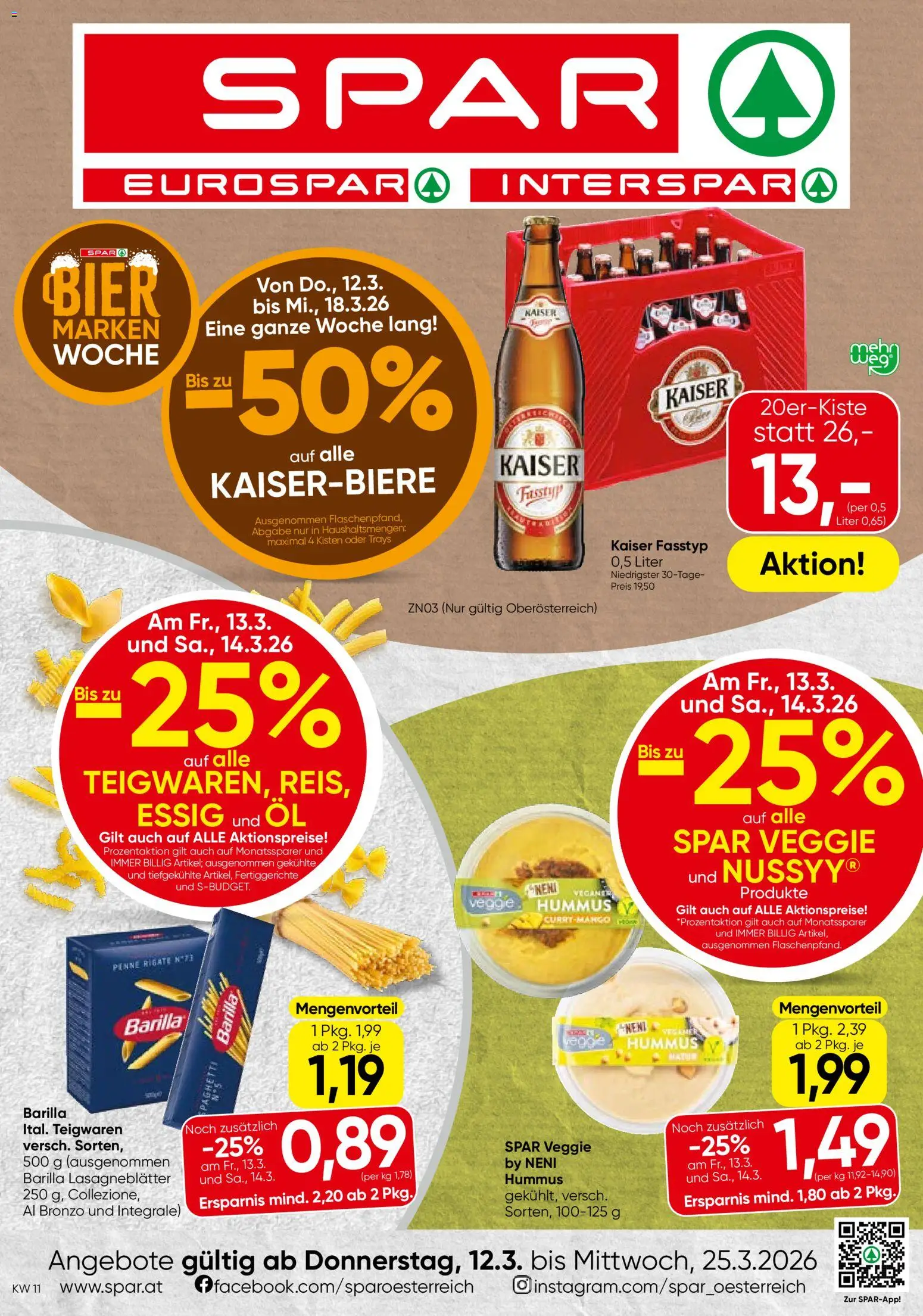Vorschau der Angebote: Spar Spar Flugblatt - Oberösterreich gültig ab 12.03.2026 - Bier, Öl, Barilla, Fertiggerichte