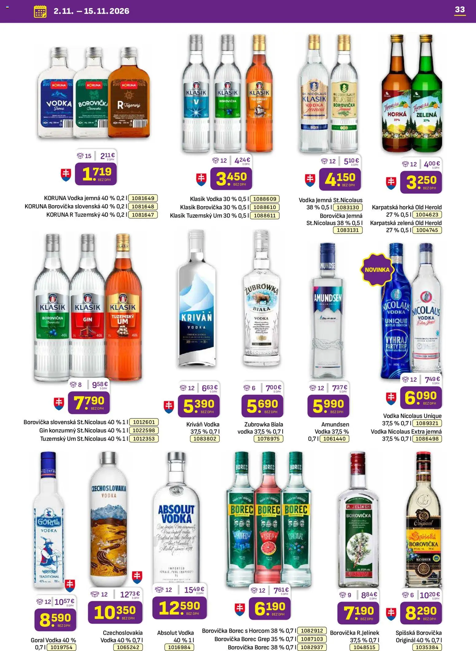 Náhľad Libex letáku platného od 02.11.2026 - Vodka, Borovička, Gin, Nicolaus vodka, Absolut vodka, Grep
