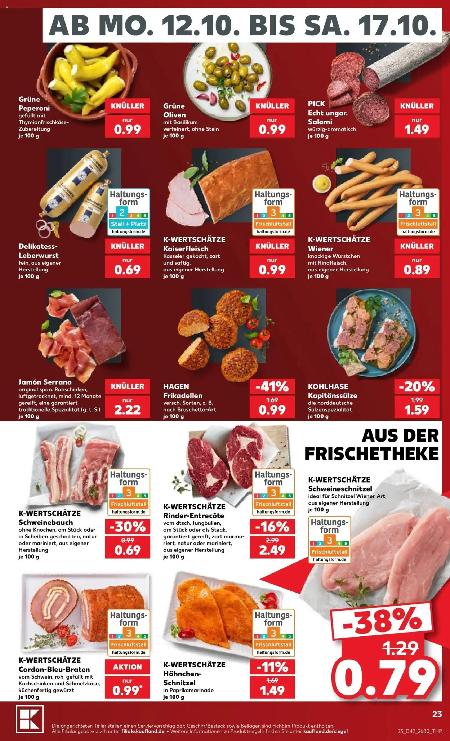 Vorschau von dem Prospekt des Geschäftes Kaufland, gültig ab dem 12.10.2026 - Schnitzel, Salami, Schweinebauch, Beilagen, Hahnchen
