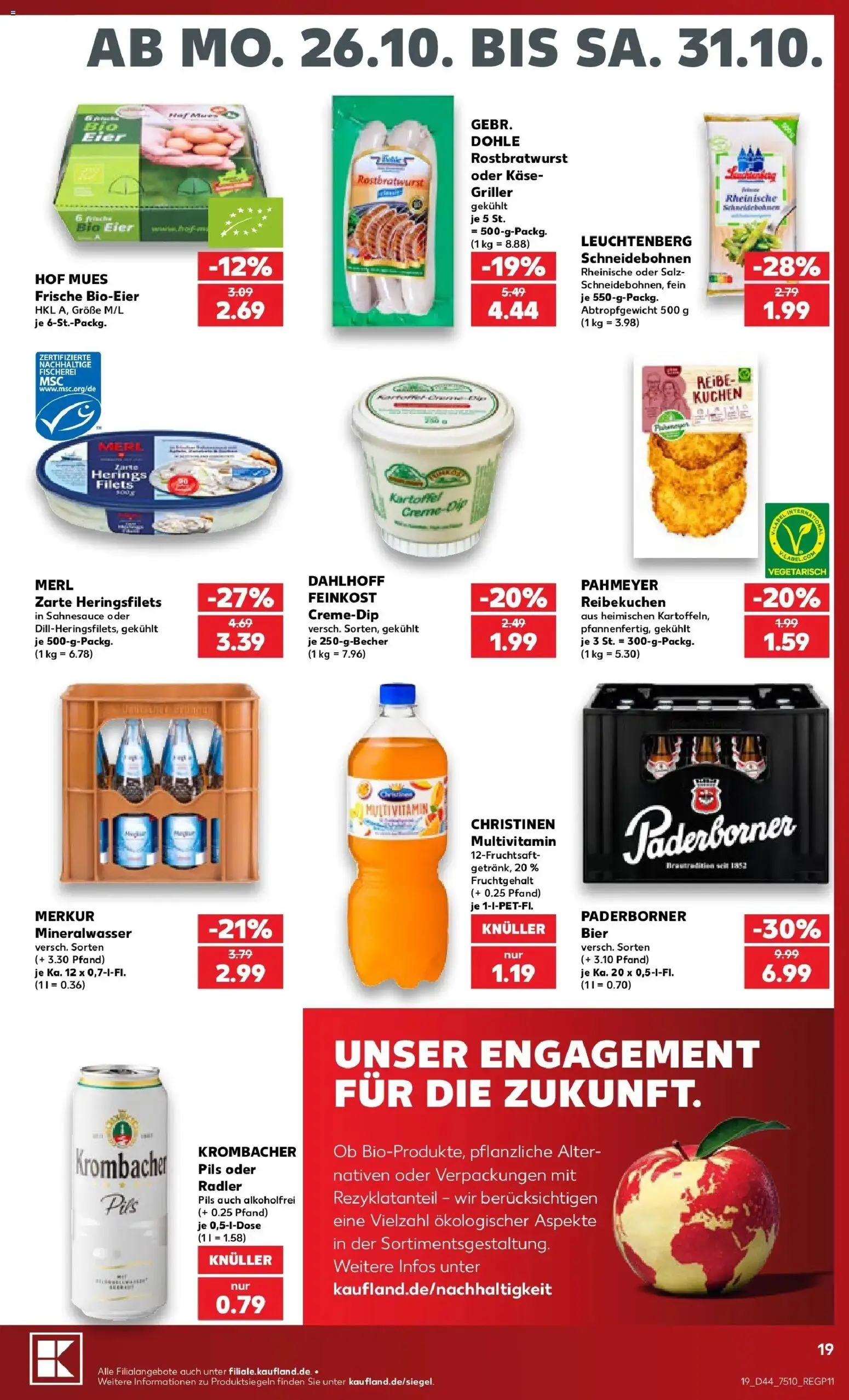 Vorschau von dem Prospekt des Geschäftes Kaufland, gültig ab dem 26.10.2026 - Kuchen, Käse, Bier, Mineralwasser, Krombacher, Salz, Radler, Griller