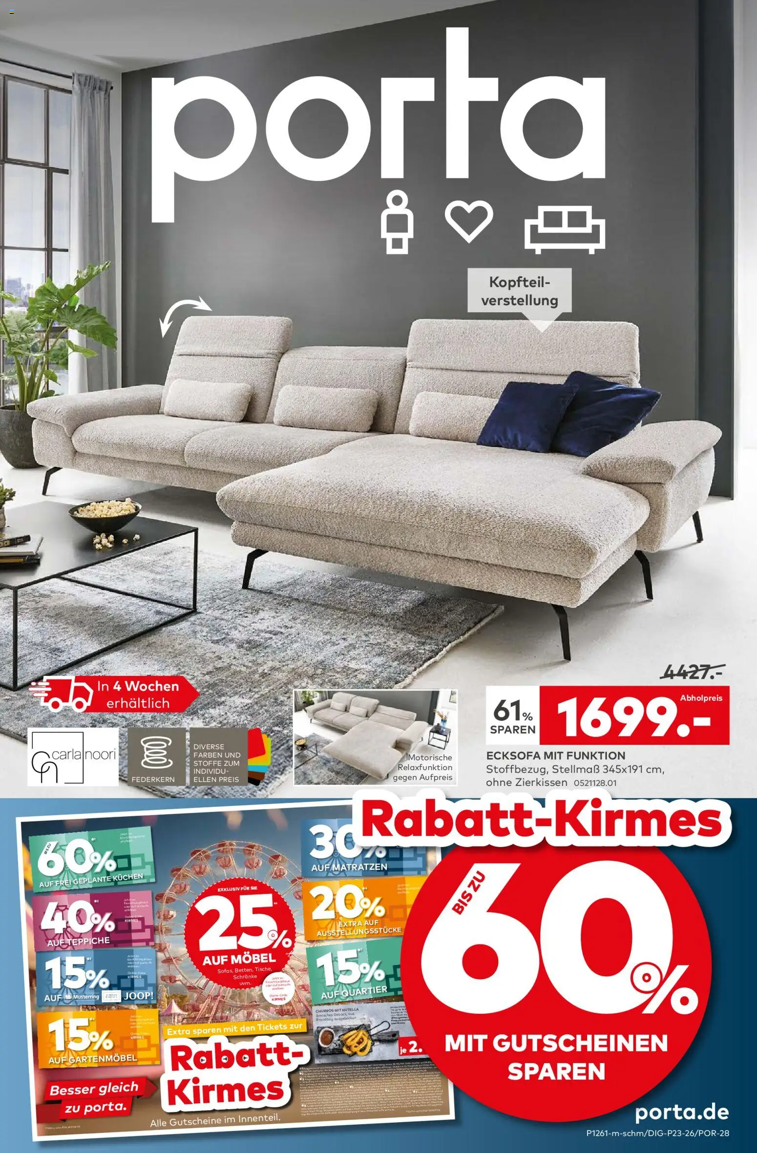 Vorschau von dem Prospekt des Geschäftes Porta!, gültig ab dem 08.06.2026 - Kuchen, Gartenmöbel, Nutella, Ecksofa