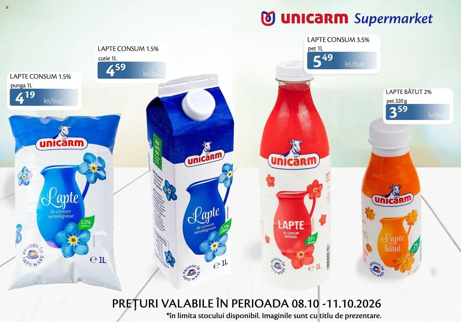 Previzualizarea de cataloage: Unicarm Unicarm Catalog Produse lactate valabil de la 08.10.2026 - Lapte, Cutie, Pungă