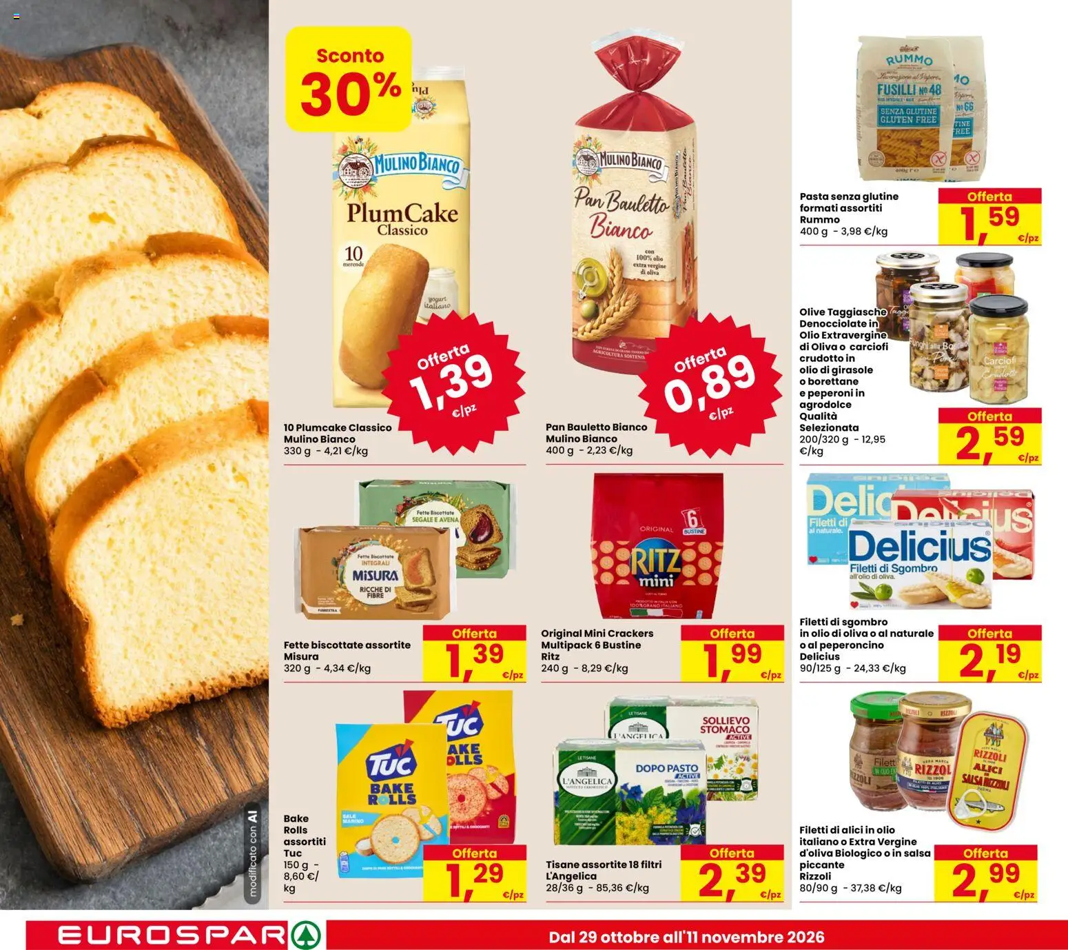 Anteprima dell'opuscolo Eurospar volantino Chirignago dal negozio Eurospar valido da 29/10/2026 - Senza glutine, Plumcake, Crackers, Peperoncino, Peperoni, Fusilli, Olio extravergine di oliva, Rummo