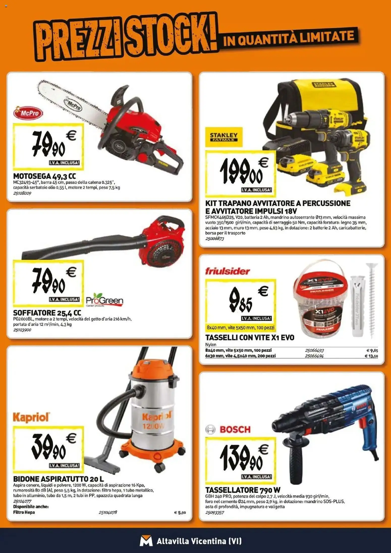 Anteprima dell'opuscolo TECNOMAT catalogo Altavilla Vicentina dal negozio TECNOMAT valido da 29/10/2026 - Borsa, Batteria, Tubi, Motosega, Trapano, Cemento, Spazzola, Batterie