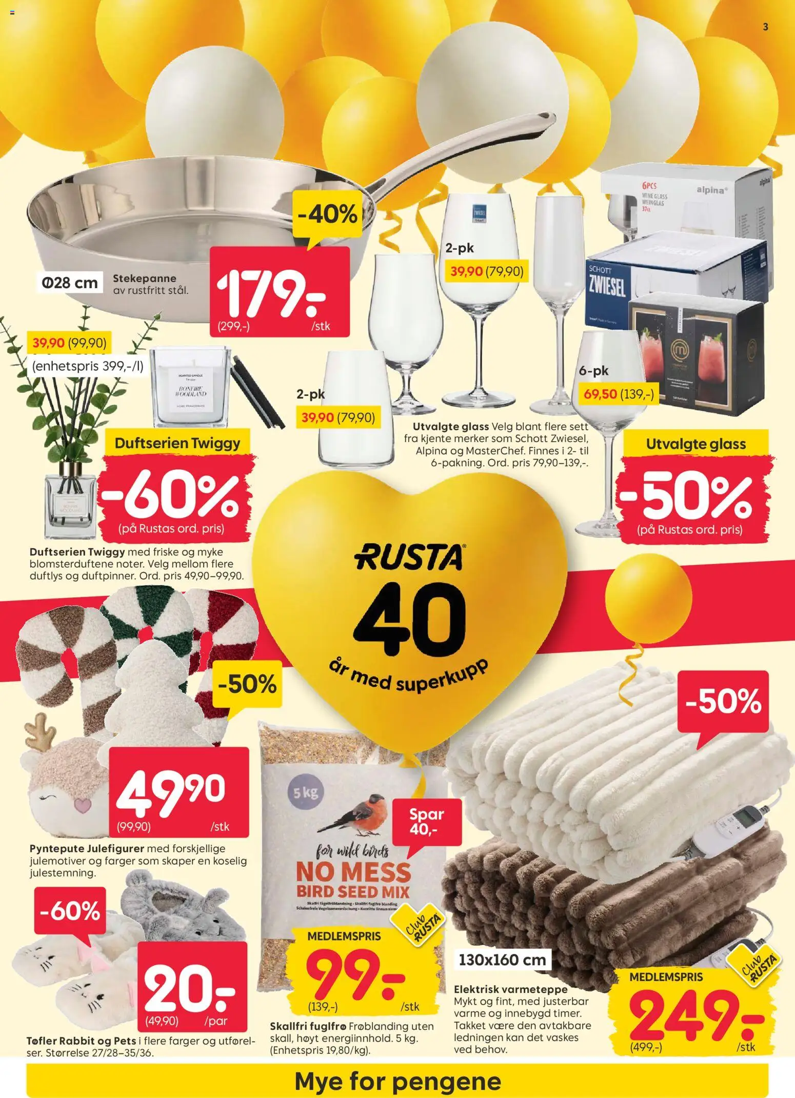 Forhåndsvis Rusta kundeavis fra butikk Rusta gyldig fra 19/10/2026 - Stekepanne, 5 kg, Slippers, Ved, Pyntepute, Glass, Tøfler, Duftlys
