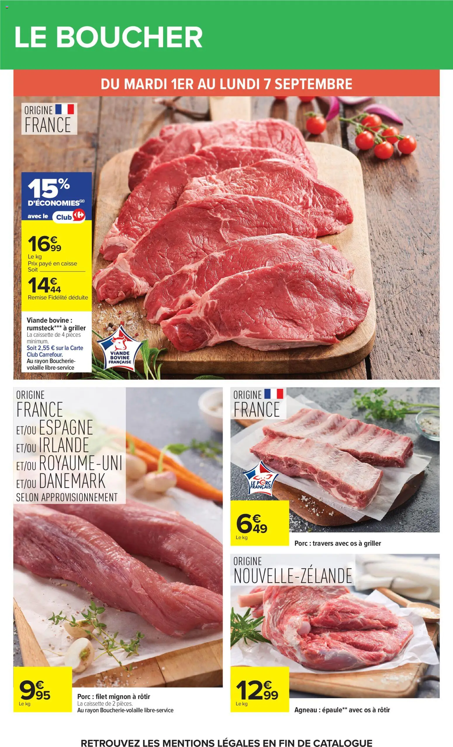 Prévisualisation de Carrefour Market Petit dejeuner du magasin Carrefour Market formulaire valide 01/09/2026 - Filet mignon, Agneau, Viande, Volaille, Porc, Porc filet mignon, Viande bovine, Rumsteck