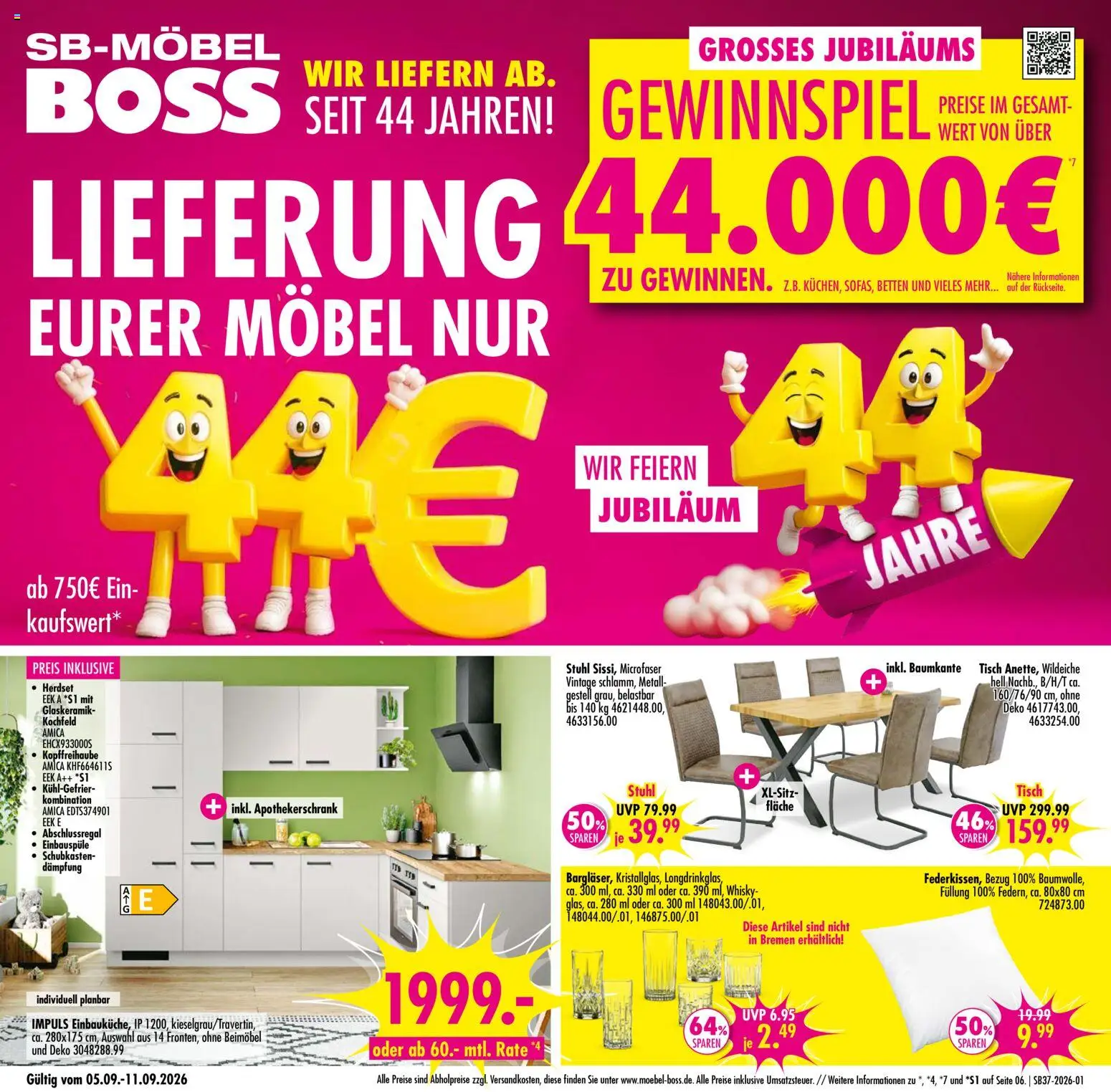 Vorschau von dem Prospekt des Geschäftes SB Möbel Boss, gültig ab dem 05.09.2026 - Whisky, Stuhl, Tisch, Kochfeld