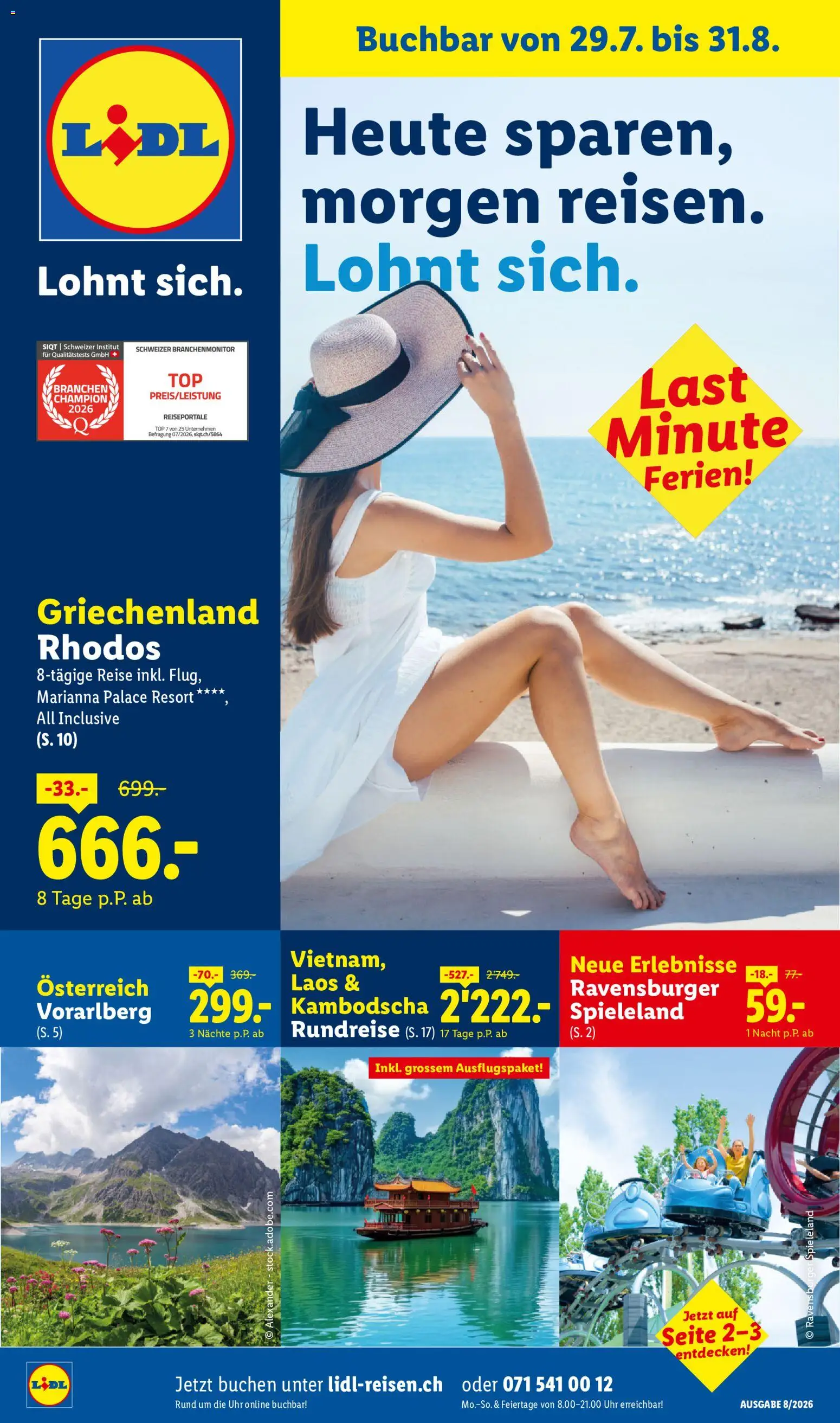 Vorschau des Merkblatts Lidl aktionen Reise-Highlights vom Shop Lidl gültig von 29.07.2026 bis 31.08.2026