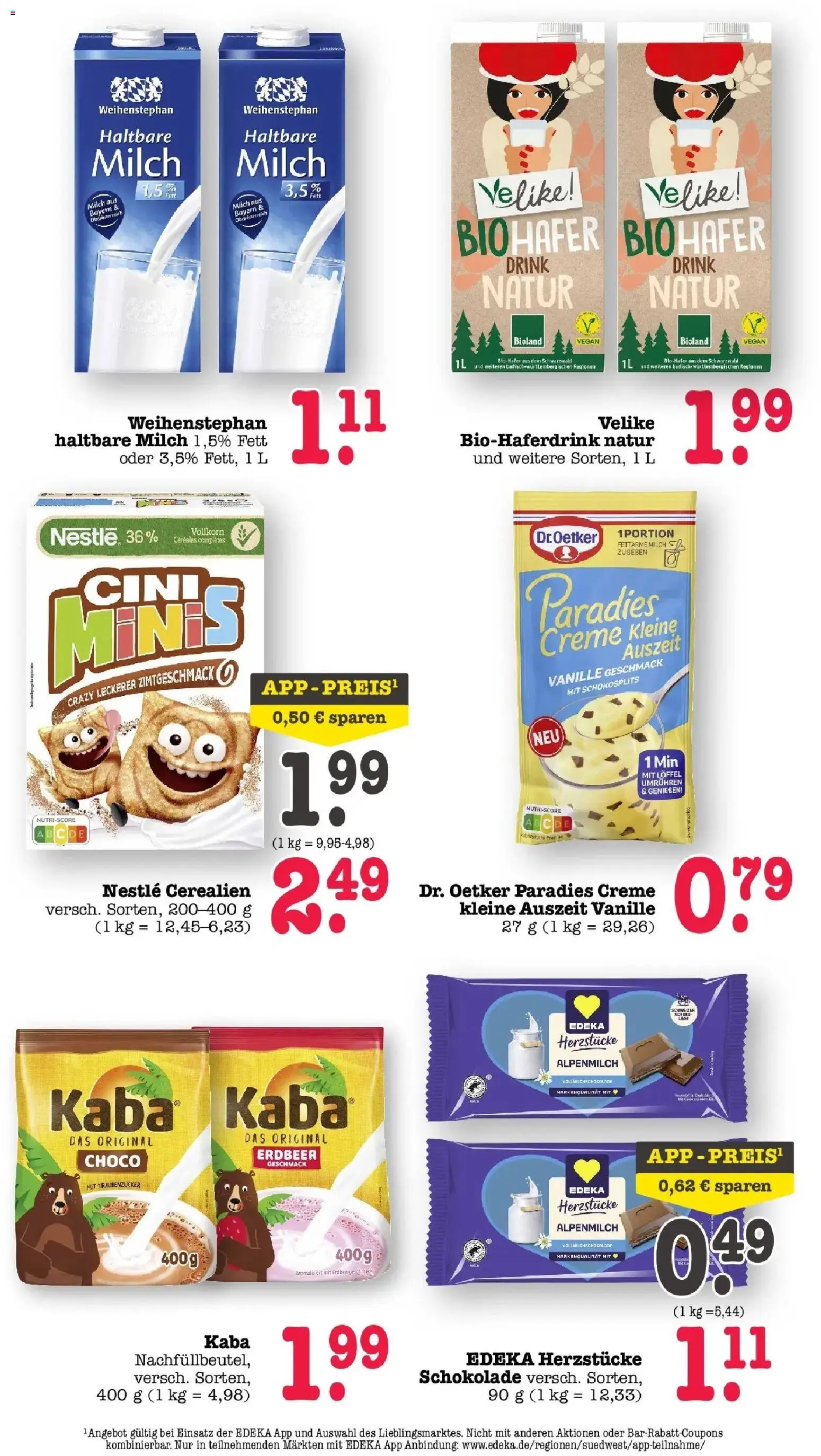 Vorschau von dem Prospekt des Geschäftes Edeka, gültig ab dem 26.10.2026 - Schokolade, Milch, Vanille, Creme, Haltbare milch, Milch 1,5%