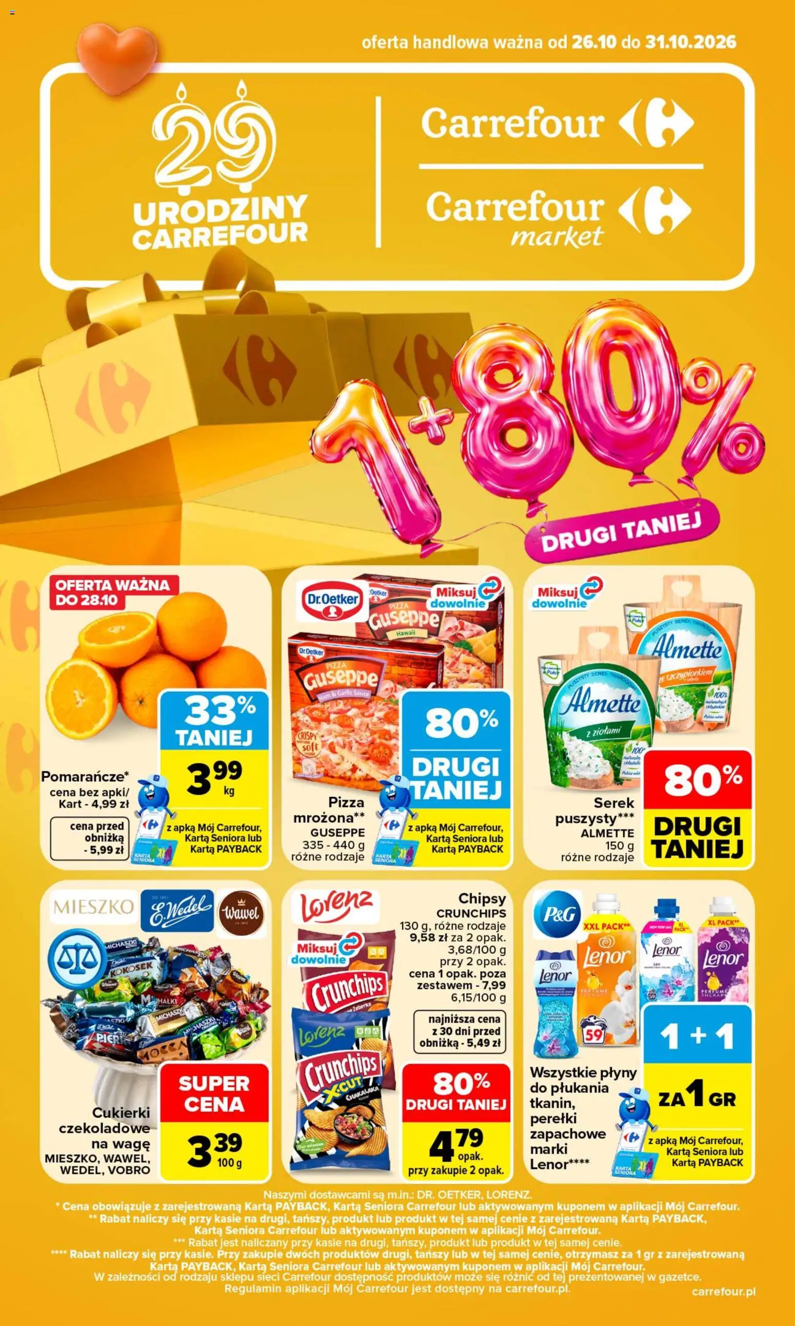 Pogląd gazetki "Carrefour gazetka" ze sklepu Carrefour ważnej od 26.10.2026 - Pizza, Chipsy, Cukierki, Karta, Almette, Serek