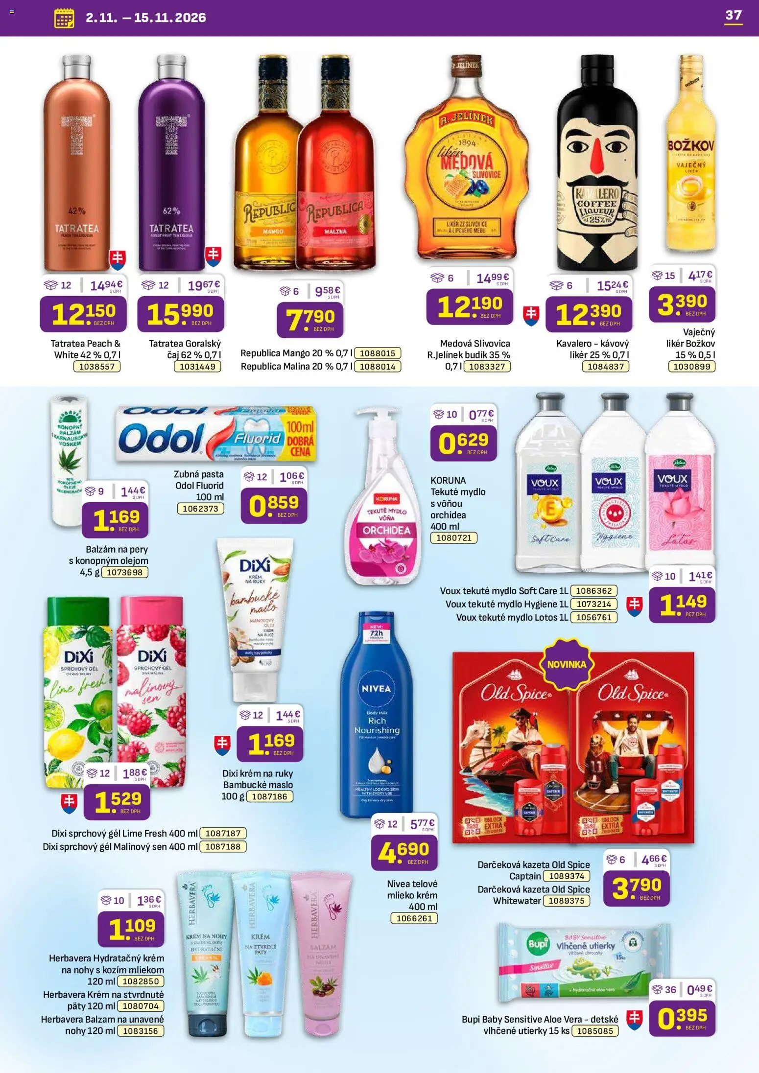Náhľad Libex letáku platného od 02.11.2026 - Mango, Aloe Vera, Orchidea, Mlieko, Čaj, Utierky, Republica, Sprchový gél
