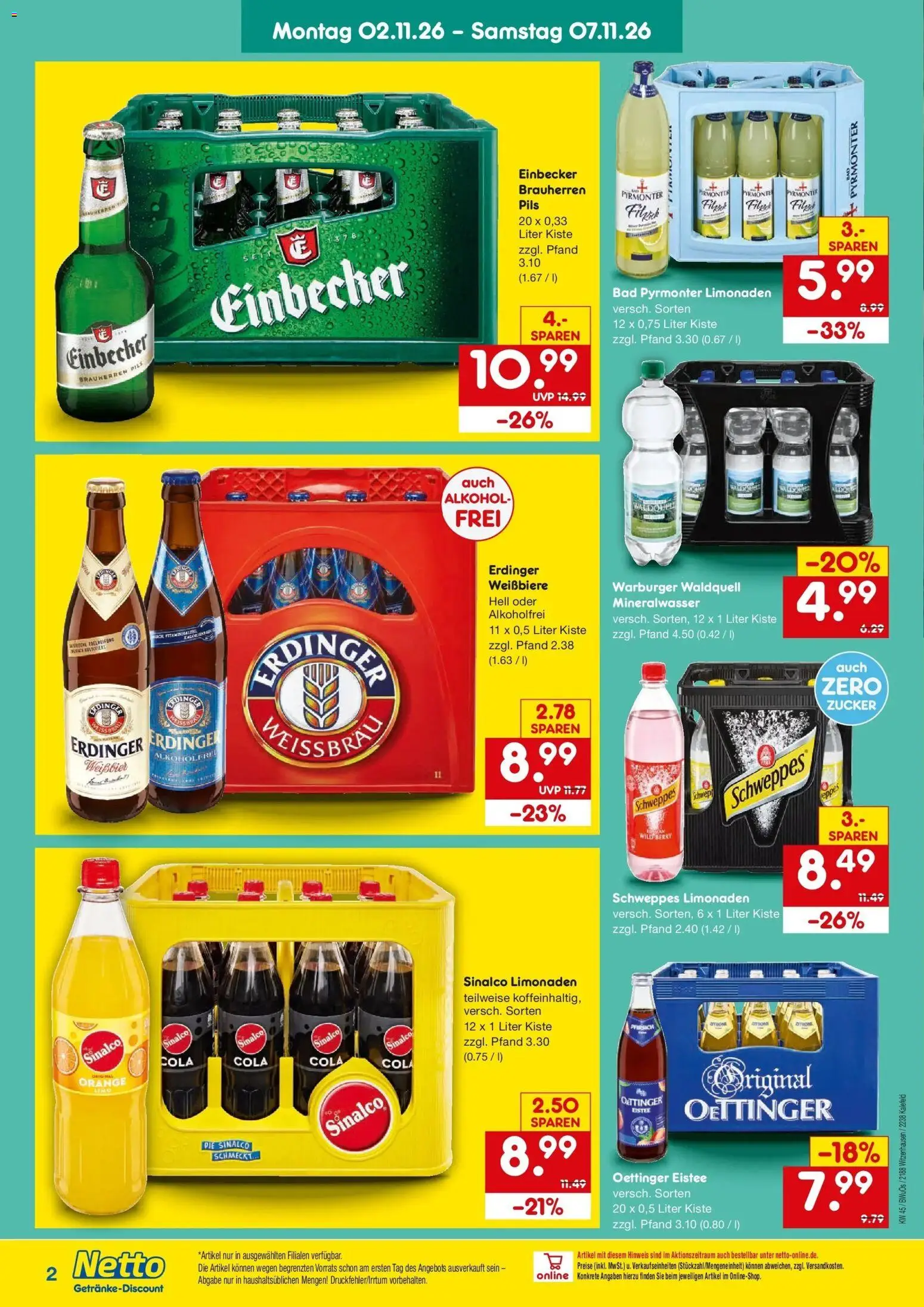 Vorschau von dem Prospekt des Geschäftes Netto Marken-Discount, gültig ab dem 02.11.2026 - Bad, Cola, Pfirsich, Zucker, Schweppes, Oettinger, Erdinger, Weißbier