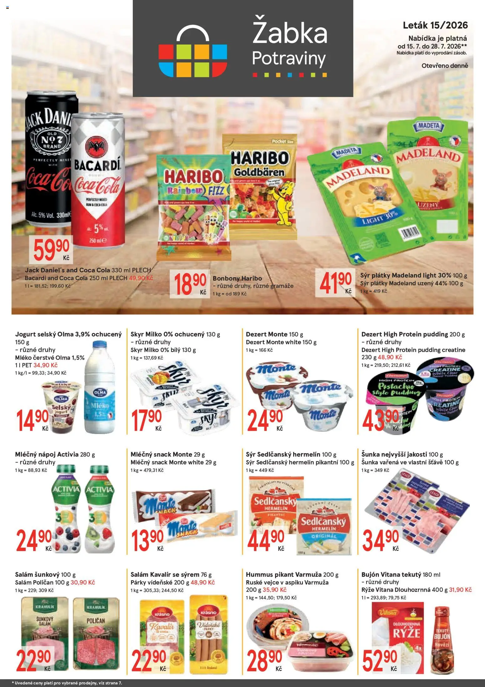 Náhled nabídky: Žabka Žabka leták platný od 15.07.2026 - Protein, Rýže, Jogurt, Hovězí, Cola, Plech, Protein pudding, Jack Daniel’s