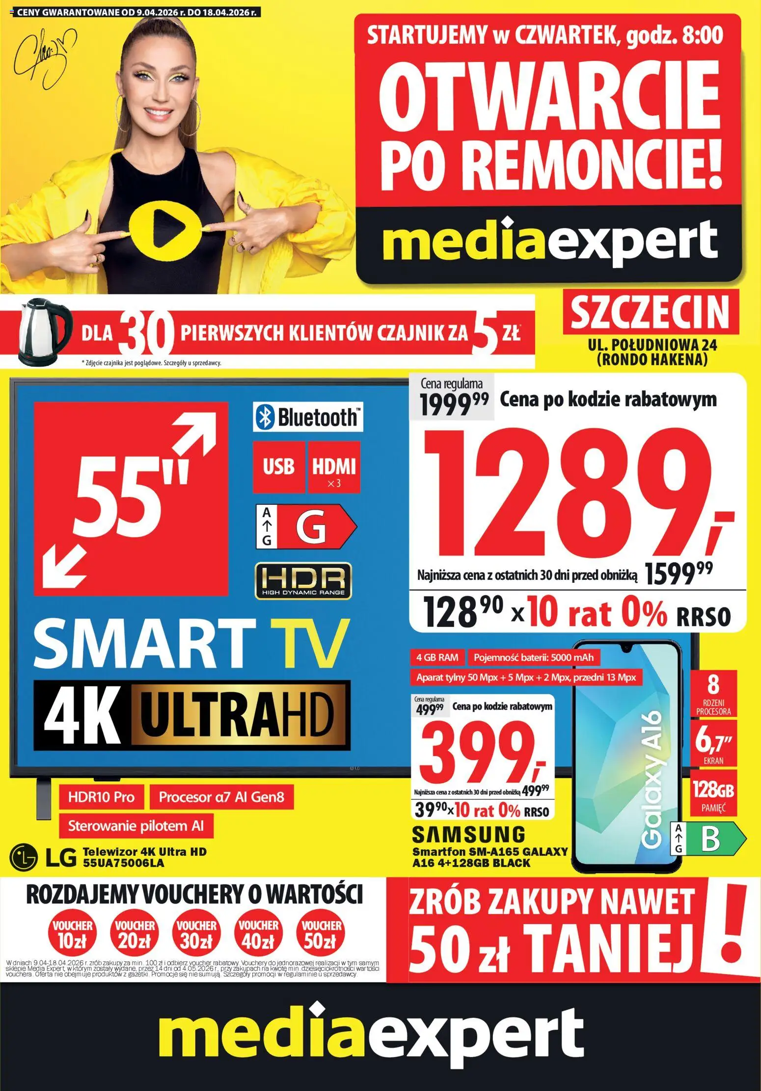 Pogląd gazetki "Mediaexpert promocje - Otwarcie po remoncie Szczecin" ze sklepu Mediaexpert ważnej od 09.04.2026 - Telewizor, Smartfon, Czajnik