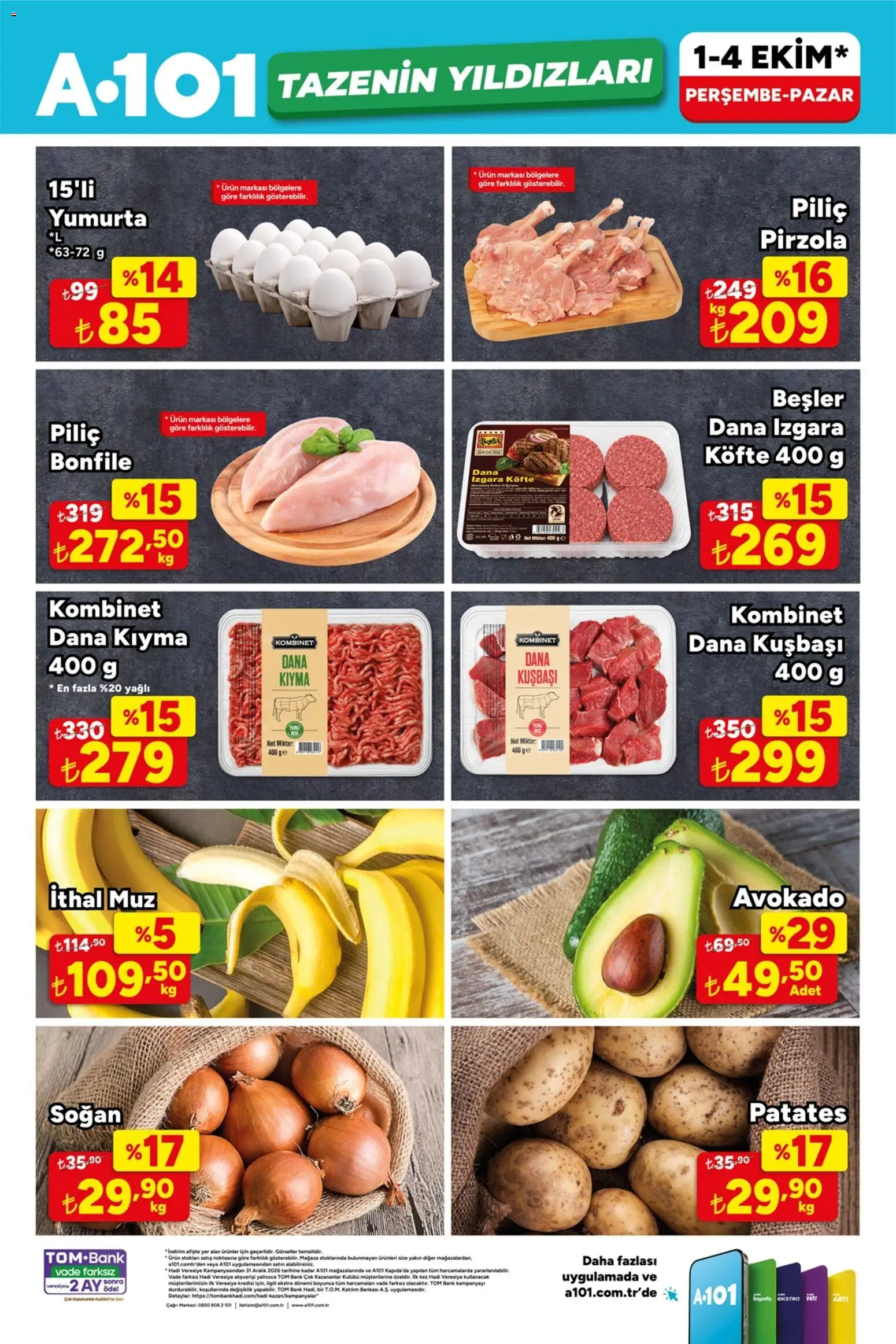 A101 A101 - Tazenin Yıldızları 01.10.2026 - Broşürünün önizlemesi - Yumurta, Avokado, Kıyma, Patates, Bonfile, Soğan, Piliç, Izgara