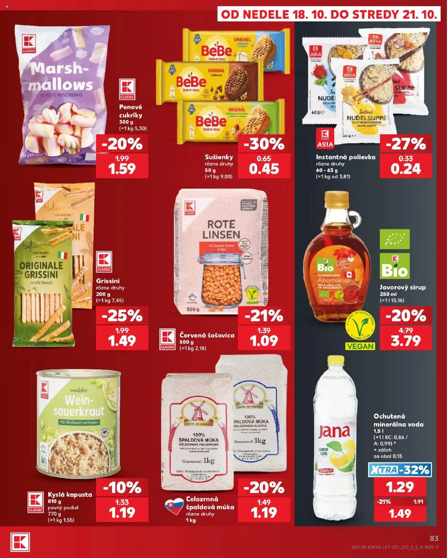 Náhľad Kaufland letáku platného od 15.10.2026 - Voda, Kyslá kapusta, Javorový sirup, Špaldová múka, Šošovica, Cukríky, Múka, Sušienky
