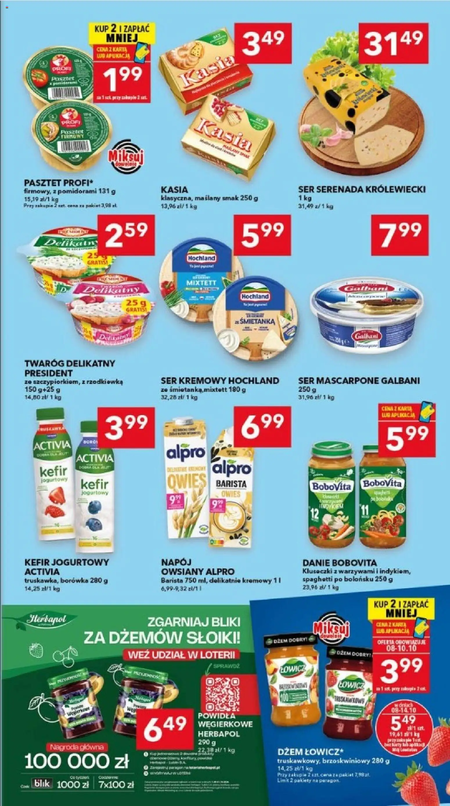 Pogląd gazetki "Lewiatan gazetka - Ostrów Wielkopolski" ze sklepu Lewiatan ważnej od 08.10.2026 - Spaghetti, Dżem, Mascarpone, Kefir, Alpro, Ser mascarpone, Powidła, Twaróg delikatny president
