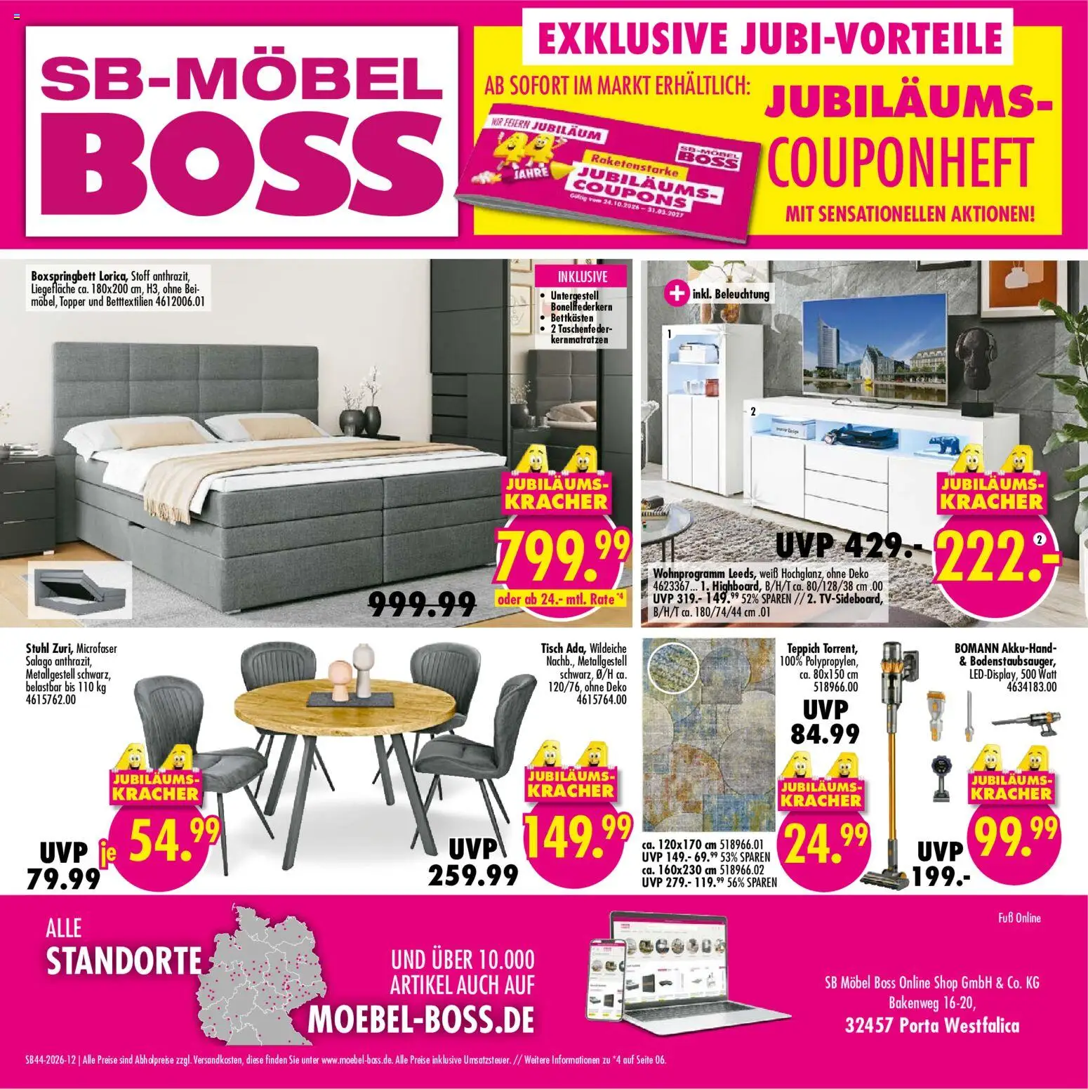 Vorschau von dem Prospekt des Geschäftes SB Möbel Boss, gültig ab dem 24.10.2026 - Boxspringbett, Teppich, Stuhl, Tisch, Topper