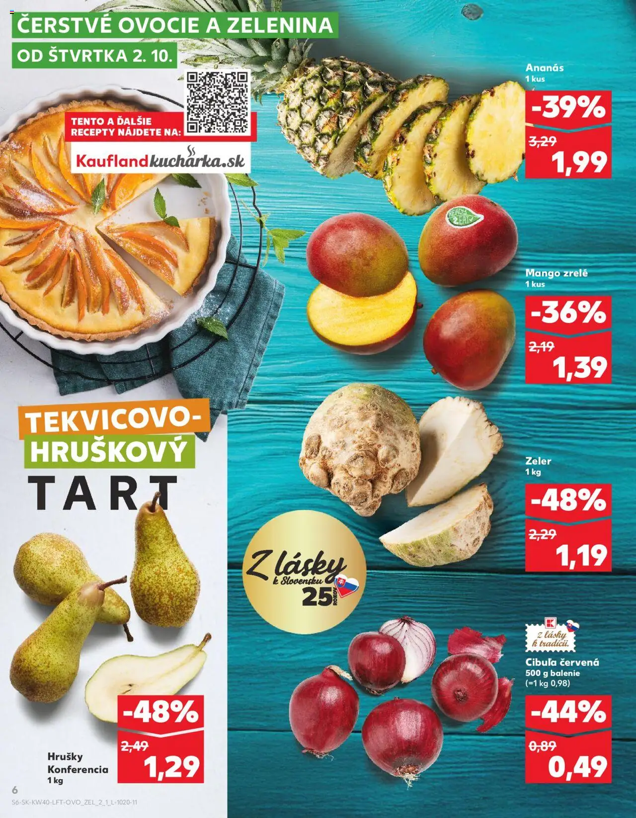 Náhľad Kaufland letáku platného od 02.10.2025 - Mango, Zeler, Ovocie, Cibuľa, Hrušky, Ananás