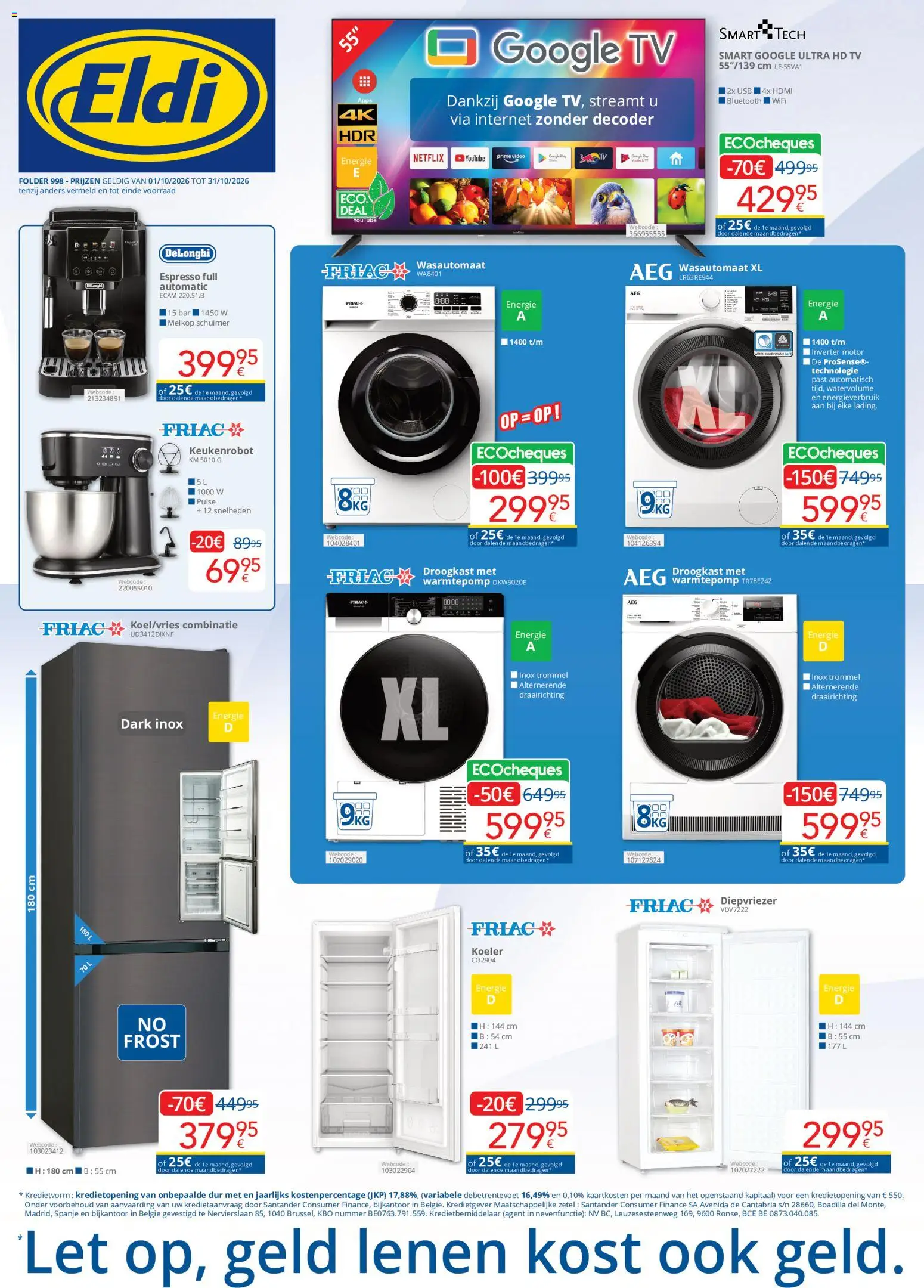 Voorbeeld van Eldi Folder van winkel Eldi geldig vanaf 01/10/2026 - Video, Tv, Bluetooth, Keukenrobot, Usb, Koeler