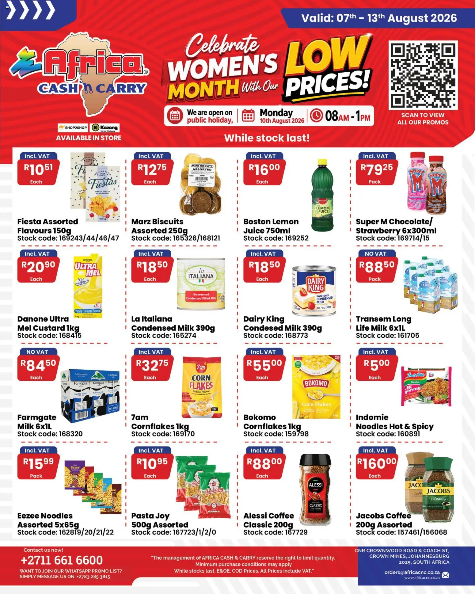 Preview of Africa Cash & Carry flyer valid from 07/08/2026 - Pasta, Salt, Biscuits, Noodles, Corn, Lemon, Corn flakes, Custard