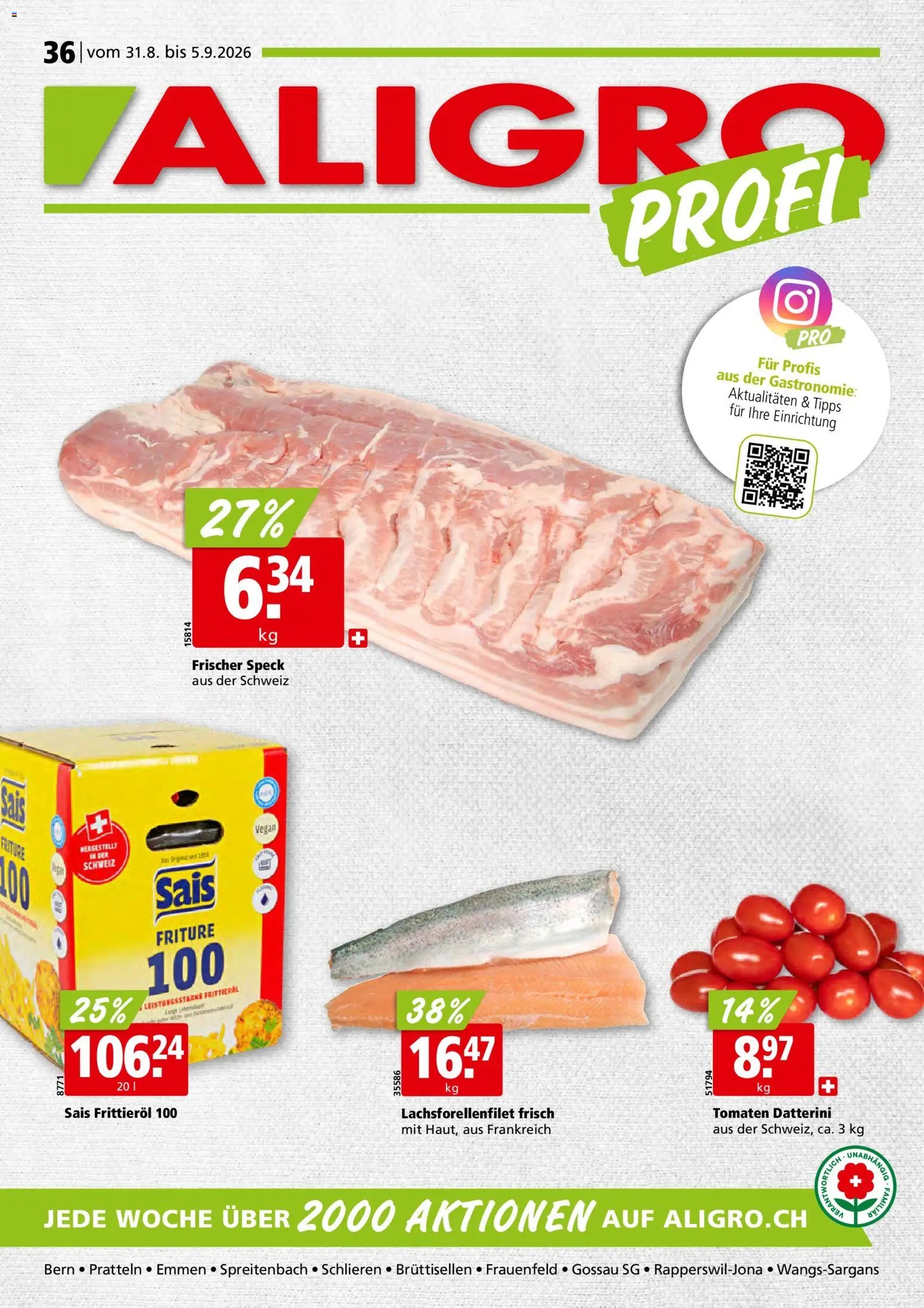 Vorschau des Merkblatts Aligro aktionen Schlieren, Gossau SG, Frauenfeld, Rapperswil-Jona, Sargans, Bern vom Shop Aligro gültig von 31.08.2026 bis 05.09.2026