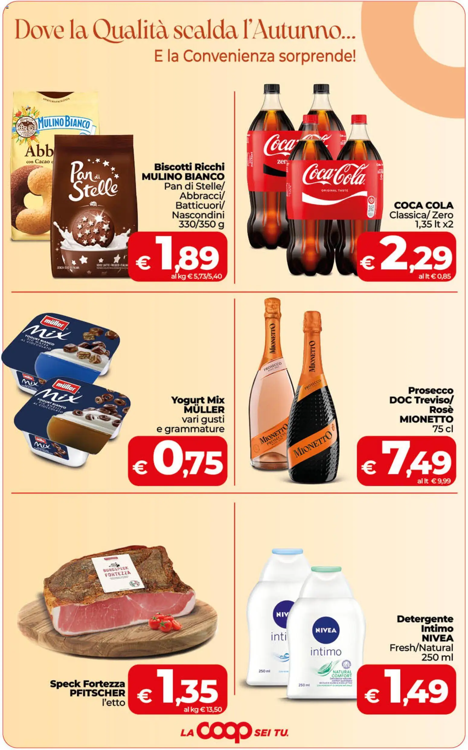 Anteprima dell'opuscolo COOP volantino Superstore Sicilia dal negozio COOP valido da 23/10/2026 - Biscotti, Coca Cola, Cioccolato, Prosecco, Speck, Cacao, Detergente, Mionetto Prosecco