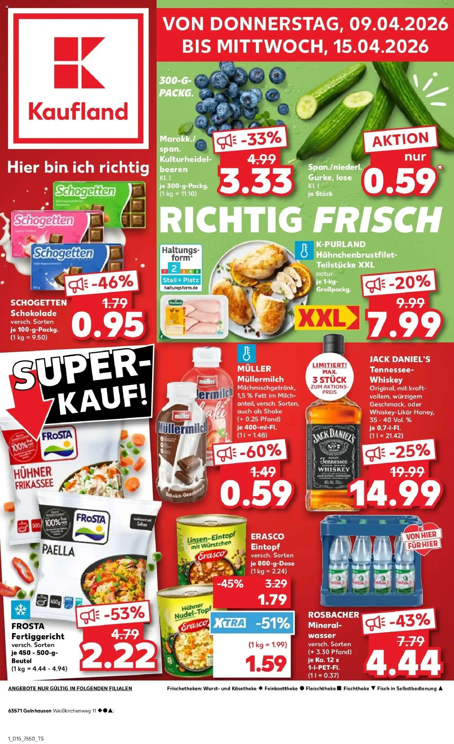 Vorschau von dem Prospekt des Geschäftes Kaufland, gültig ab dem 08.04.2026 - Schokolade, Fisch, Wurst, Frosta, Whiskey, Schogetten, Erasco, Muller mullermilch