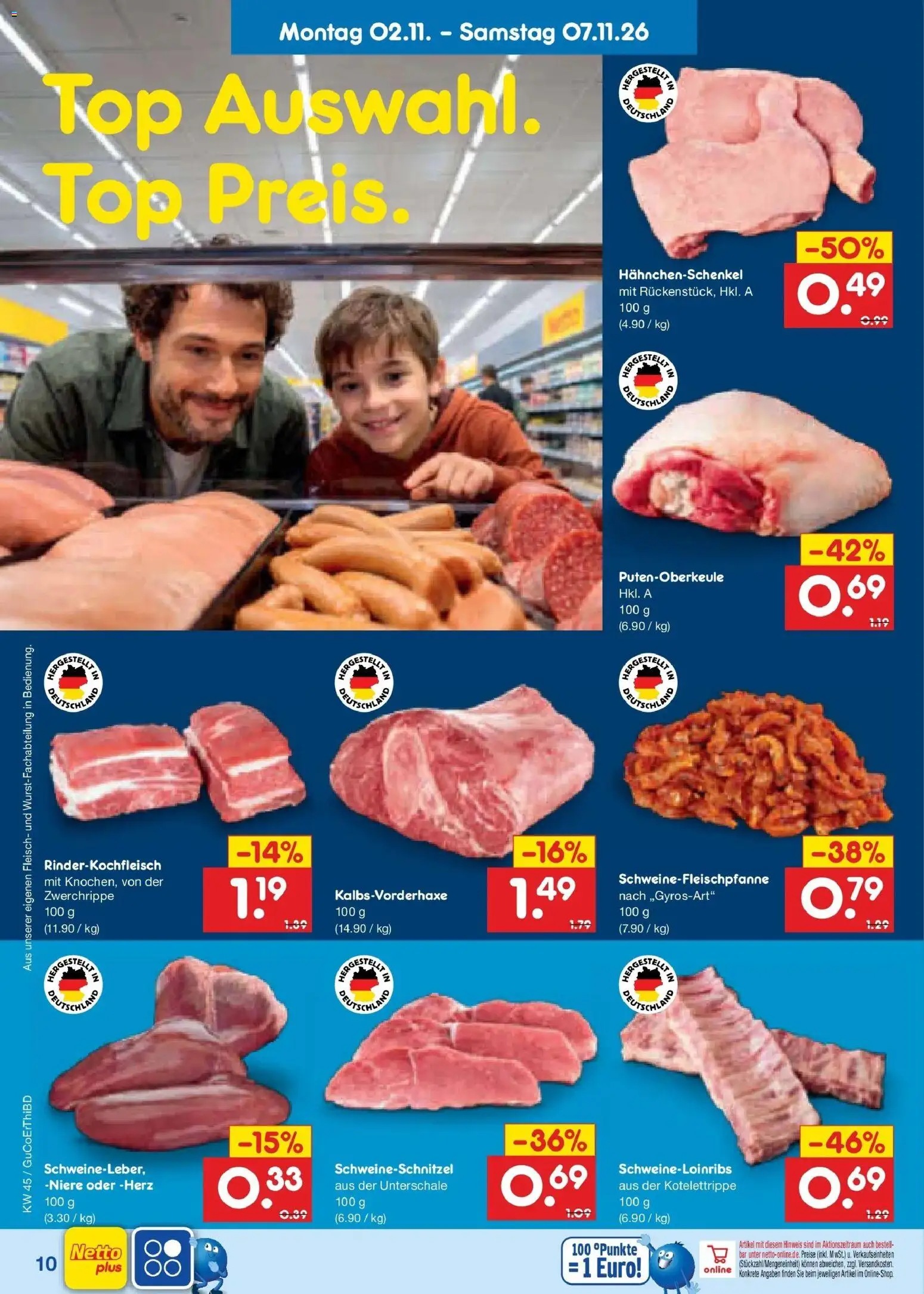 Vorschau von dem Prospekt des Geschäftes Netto Marken-Discount, gültig ab dem 02.11.2026 - Top, Fleisch, Hahnchenschenkel