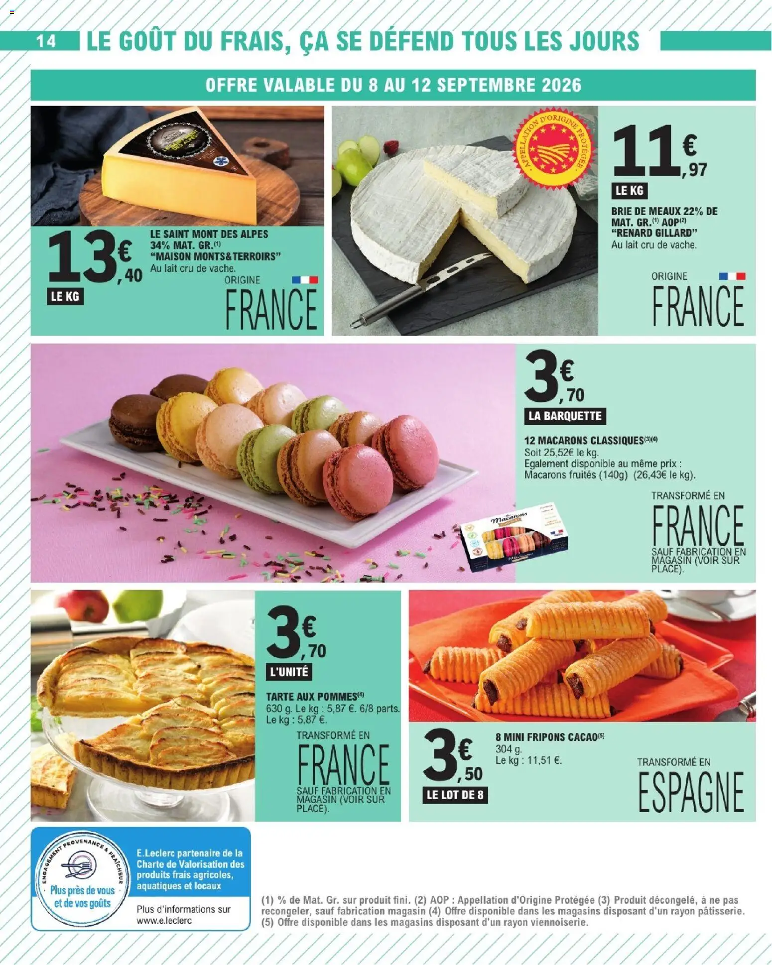 Prévisualisation de E.Leclerc catalogue du magasin E.Leclerc formulaire valide 08/09/2026 - Macarons, Lait, Tarte, Brie, Brie de Meaux