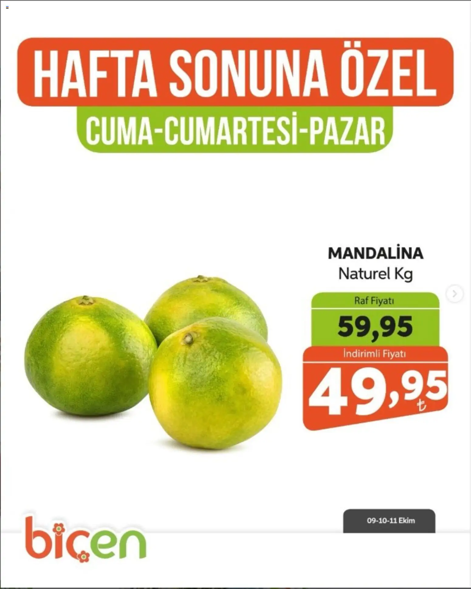 Biçen Market Biçen Market - Hafta Sonuna Özel - Meyve İndirimi 09.10.2026 - Broşürünün önizlemesi - Raf, Mandalina