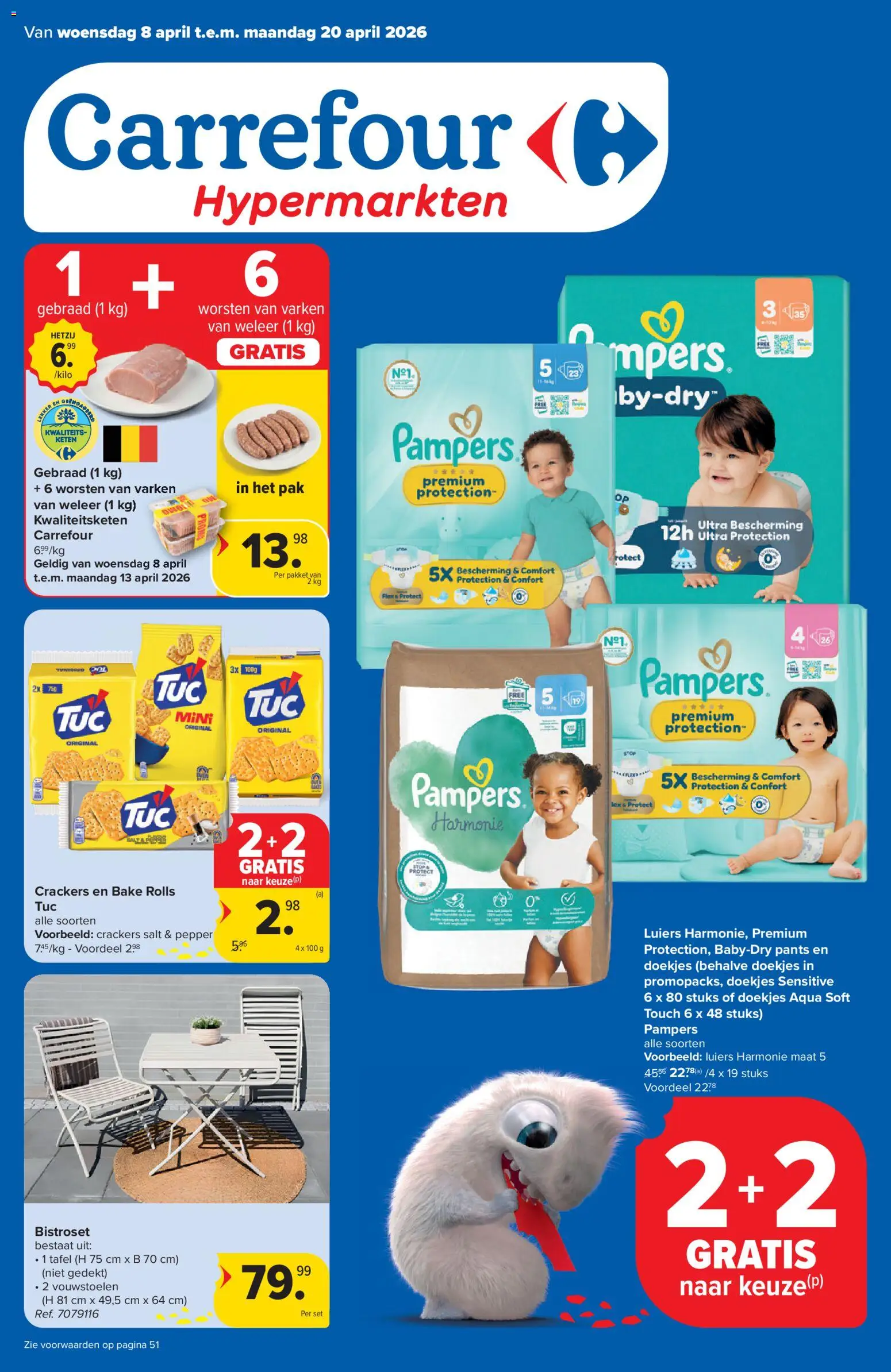 Voorbeeld van Carrefour Folder week 15 van winkel Carrefour geldig vanaf 08/04/2026 - Pampers, Tafel, Crackers, Luiers, Doekjes