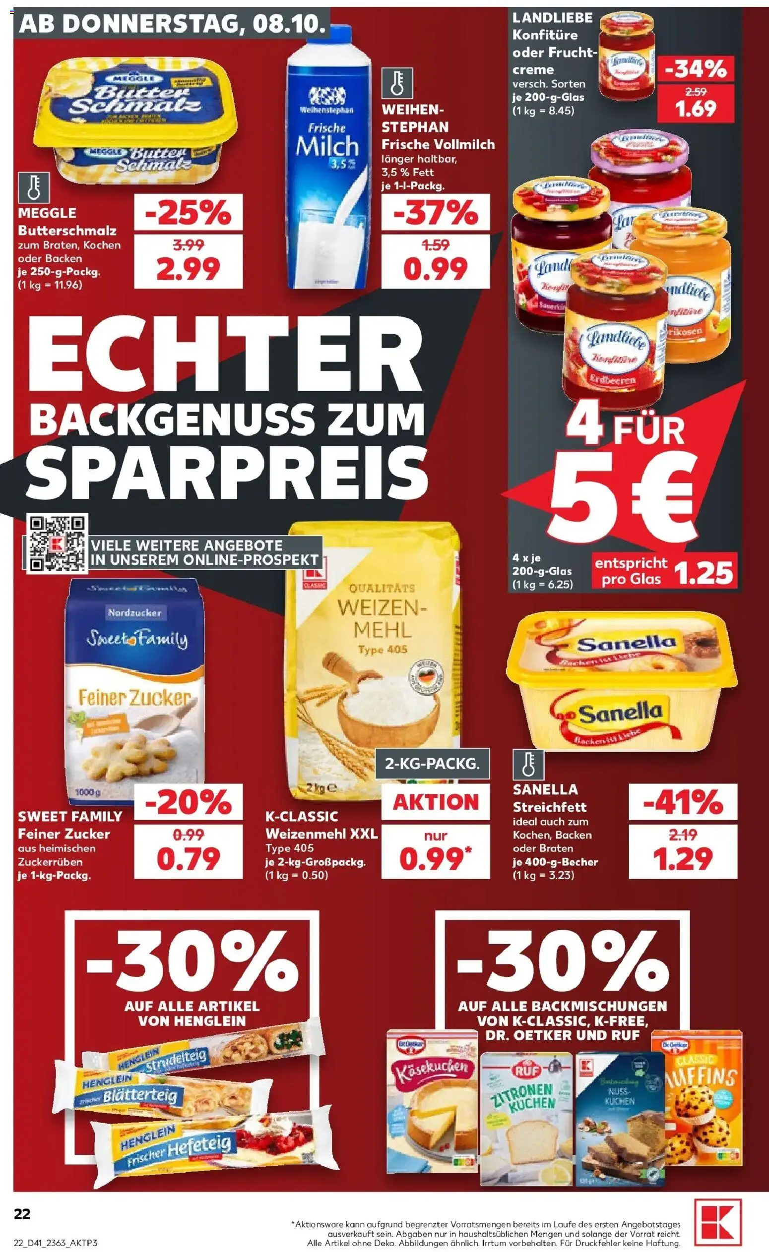 Vorschau von dem Prospekt des Geschäftes Kaufland, gültig ab dem 08.10.2026 - Kuchen, Butter, Milch, Zucker, Zitronen, Butterschmalz, Creme, Sanella