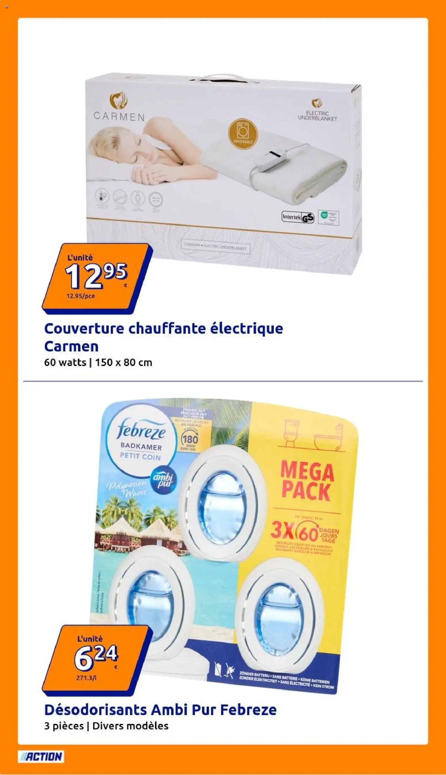Prévisualisation de Action catalogue du magasin Action formulaire valide 28/10/2026 - Couverture chauffante, Couverture, Couverture chauffante electrique