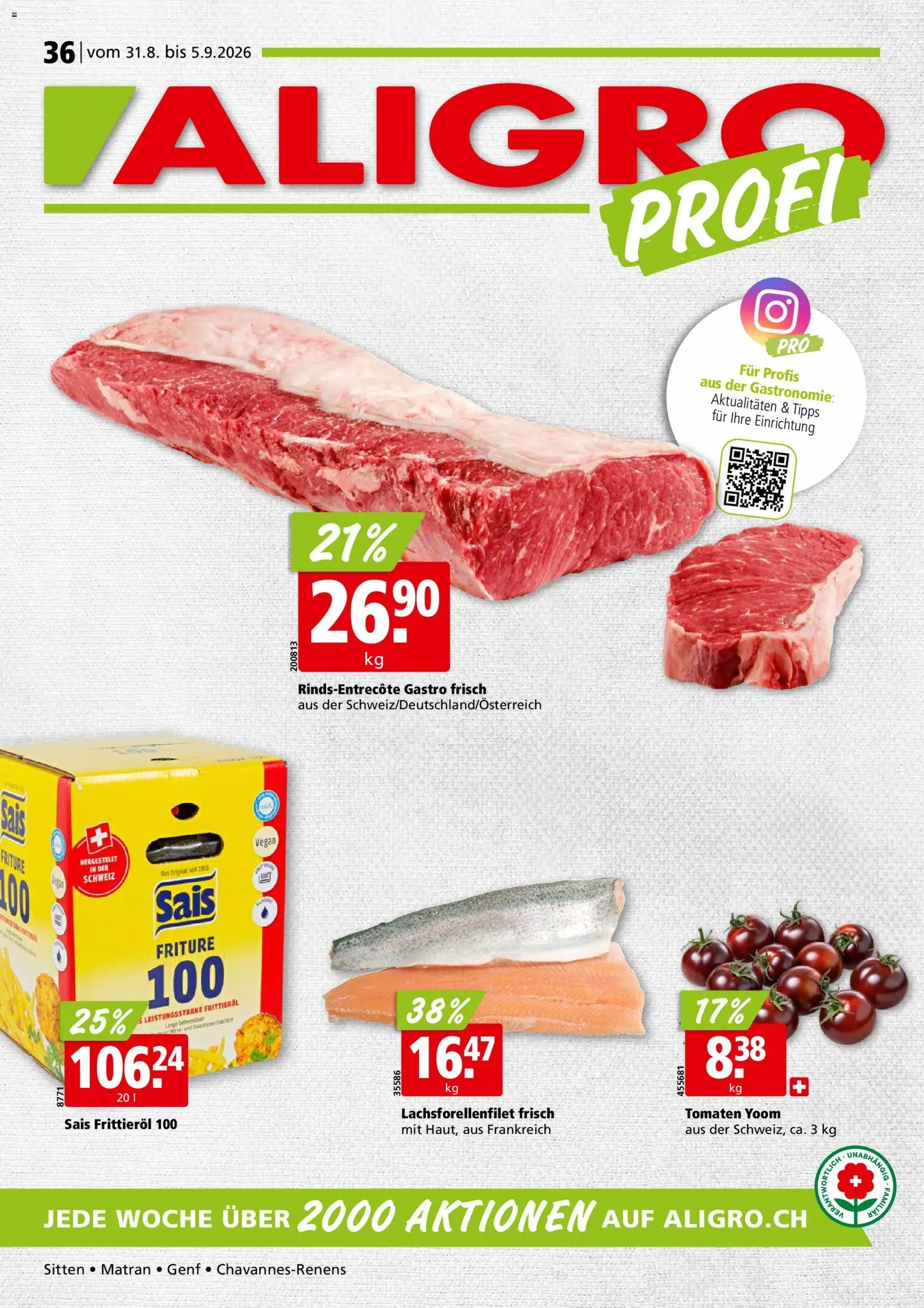 Vorschau des Merkblatts Aligro aktionen Chavannes, Matran, Genf, Sitten vom Shop Aligro gültig von 31.08.2026 bis 05.09.2026