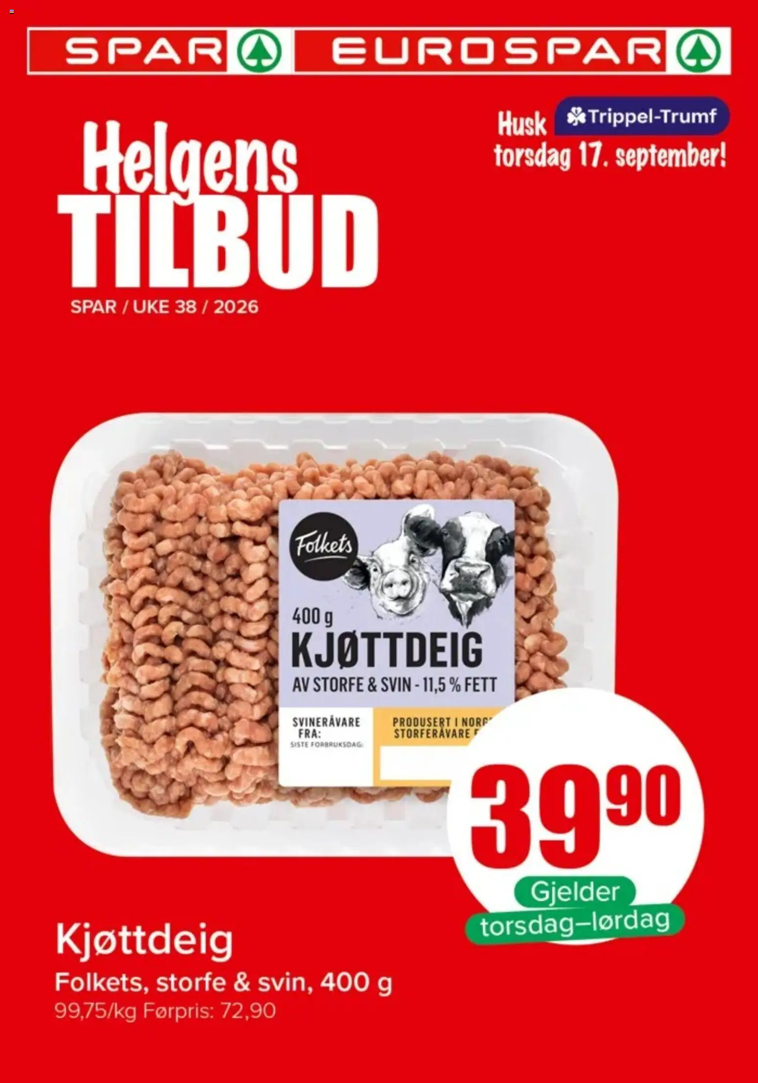 Forhåndsvis Spar Helgens Tilbud fra butikk Spar gyldig fra 17/09/2026