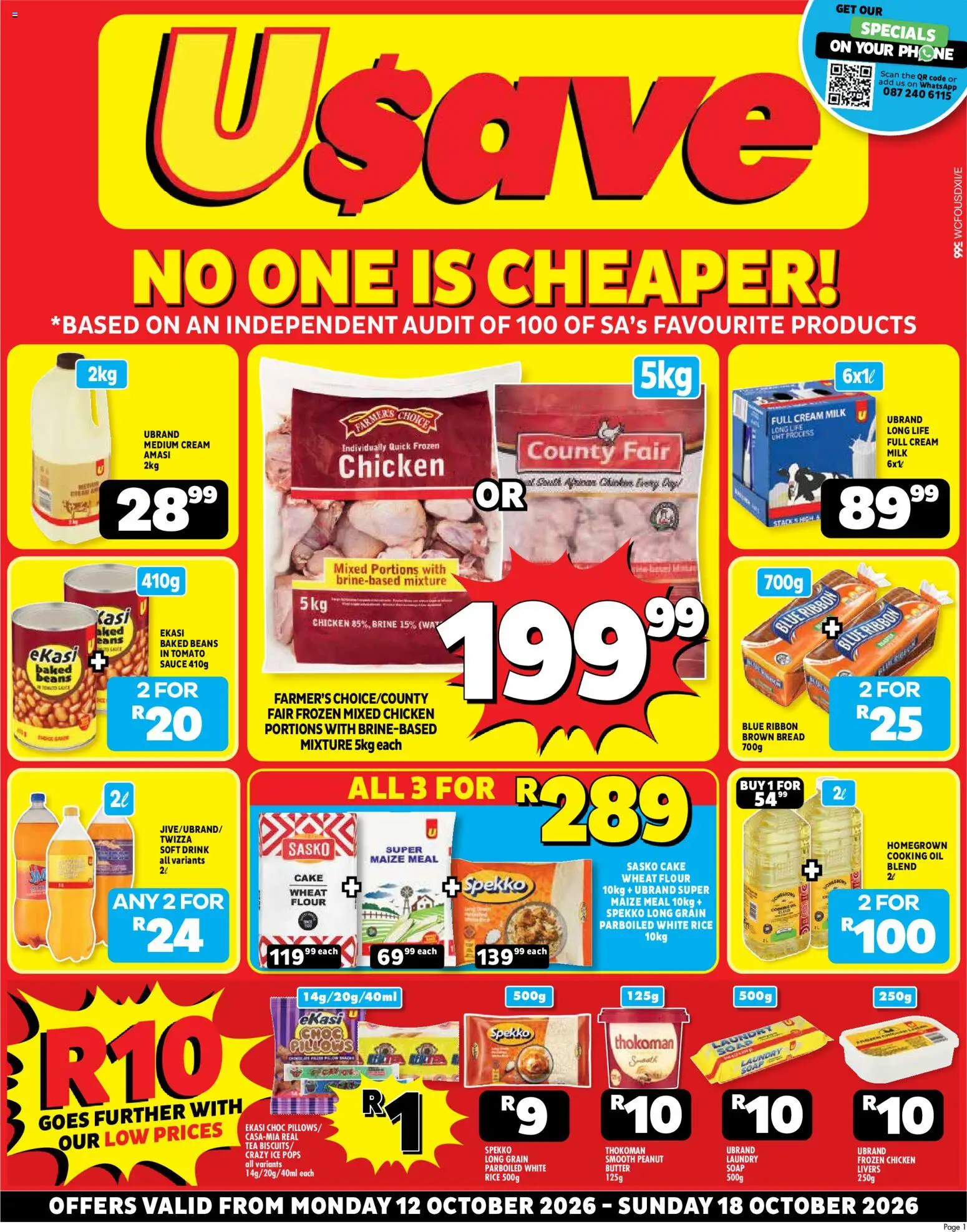 Preview of Usave flyer valid from 12/10/2026 - Cake, Chicken, Rice, Soap, Flour, Beans, Baked beans, Sauce