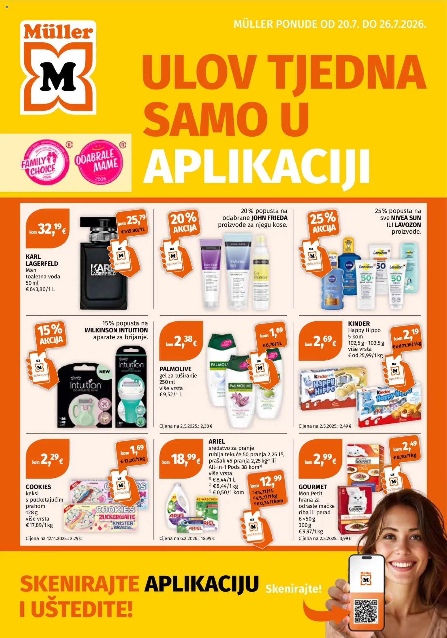 Pregled letka Müller Katalog trgovine Müller vrijedi od 20.07.2026 - Riba, Voda, Ariel, Keksi, Nivea, Gel za tuširanje, Perad
