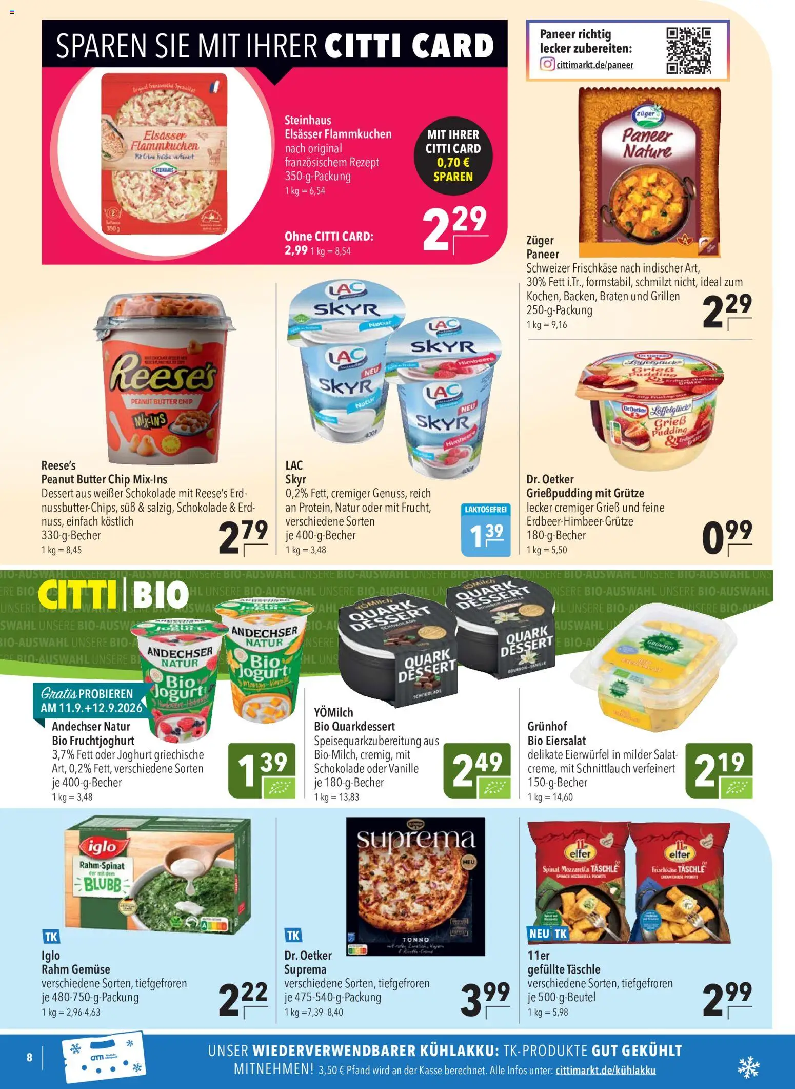 Vorschau von dem Prospekt des Geschäftes CITTI Markt, gültig ab dem 09.09.2026 - Schokolade, Gemüse, Skyr, Himbeere, Pudding, Grieß, Iglo, Fruchtjoghurt
