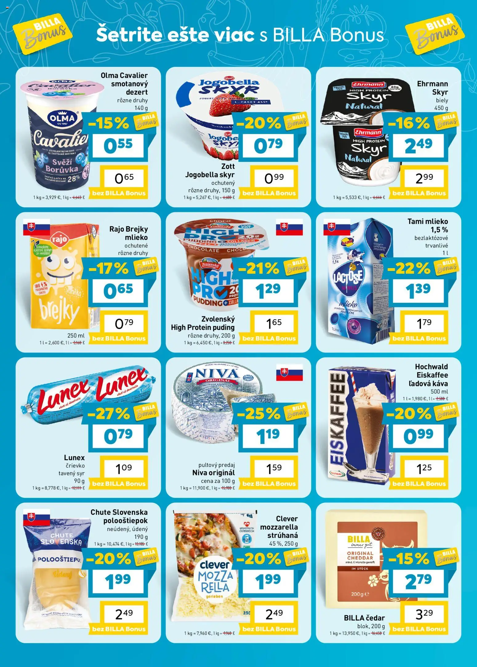 Náhľad Billa letáku platného od 14.10.2026 - Káva, Protein, Syr, Mlieko, Mozzarella, Niva, Pór, Ľadová káva