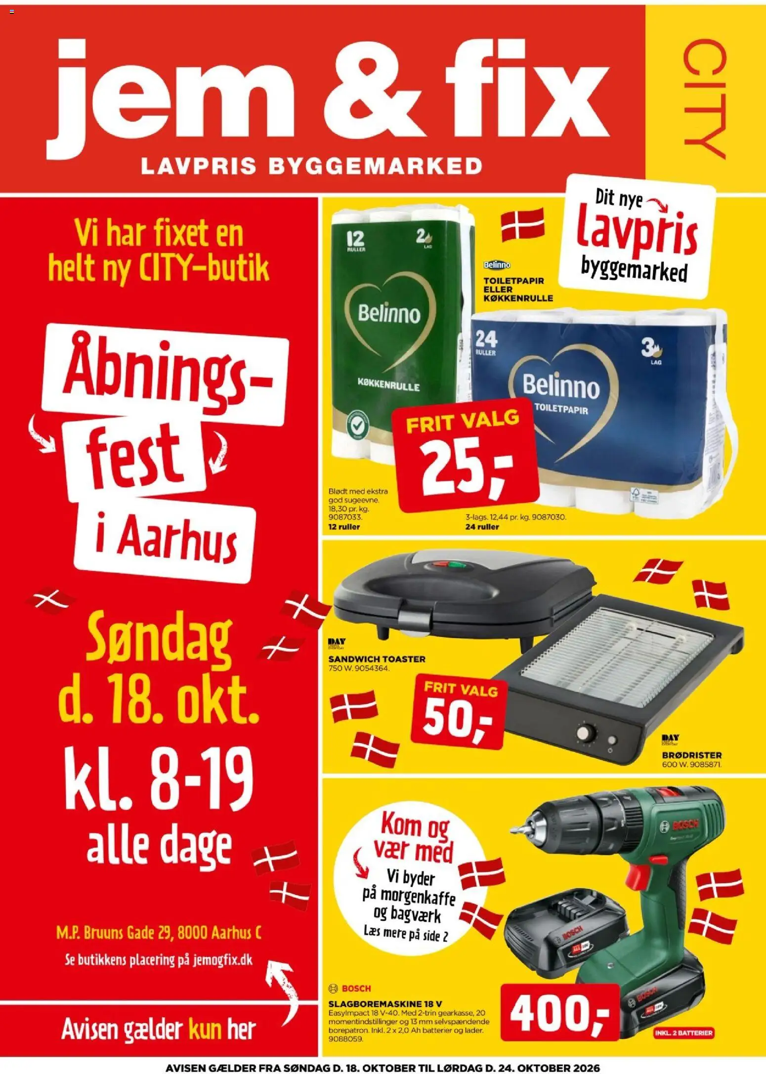 Eksempel på tilbudsavis Jem & fix -Tilbudsavis - Abningsfest, Aarhus fra butik Jem & fix gyldig fra 18/10/2026 - Brødrister, Batterier
