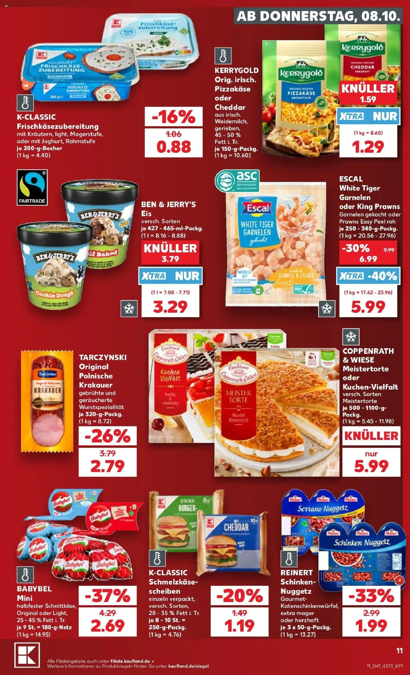 Vorschau von dem Prospekt des Geschäftes Kaufland, gültig ab dem 08.10.2026 - Burger, Joghurt, Garnelen, Schinken, Ben & Jerry's, Babybel, Frischkase