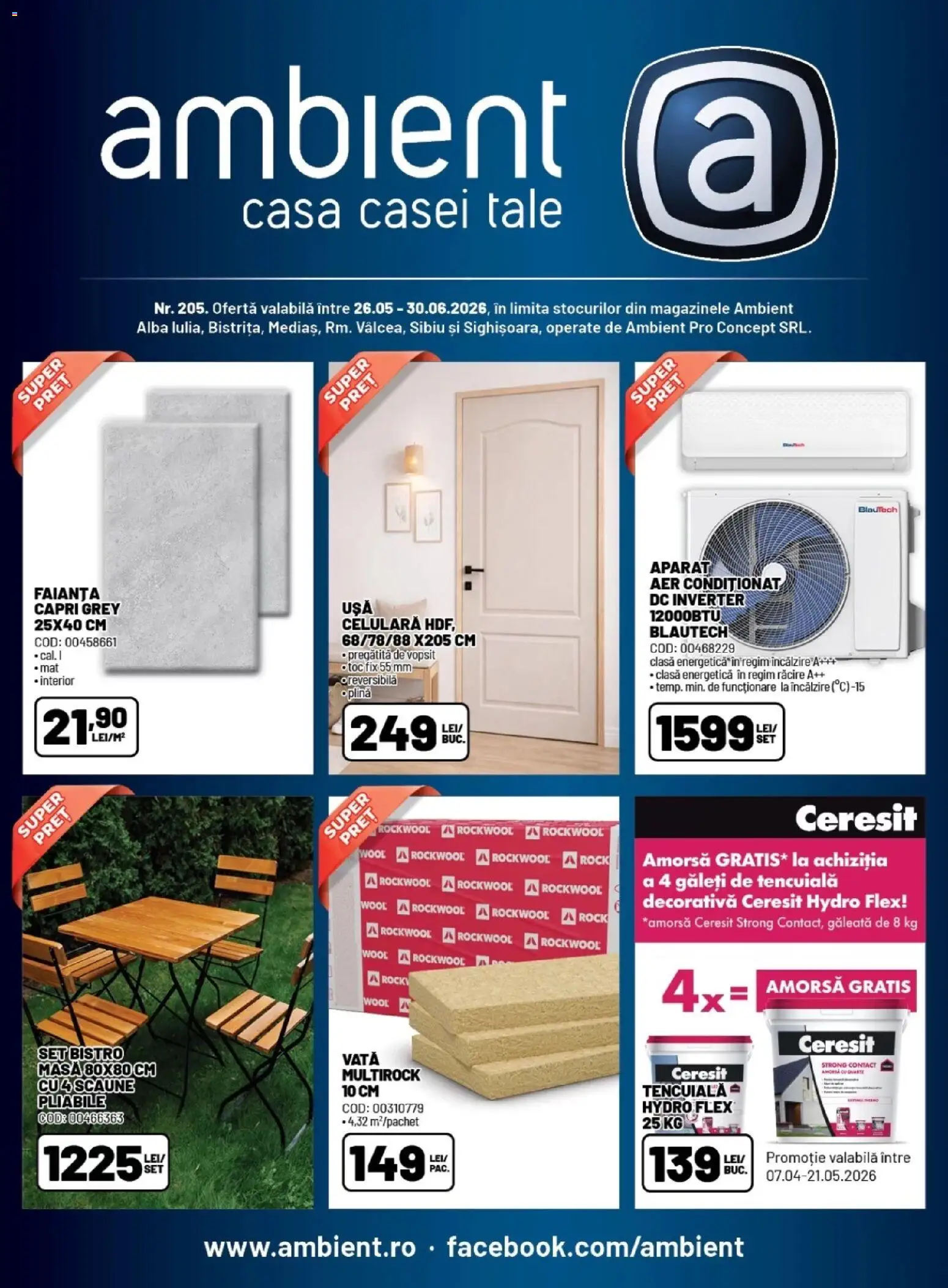 Previzualizarea de cataloage: Ambient Ambient Catalog valabil de la 26.05.2026 - Aer Condiționat, Masă, Scaune, Alba, Aparat, Grey, Ceresit, Amorsă