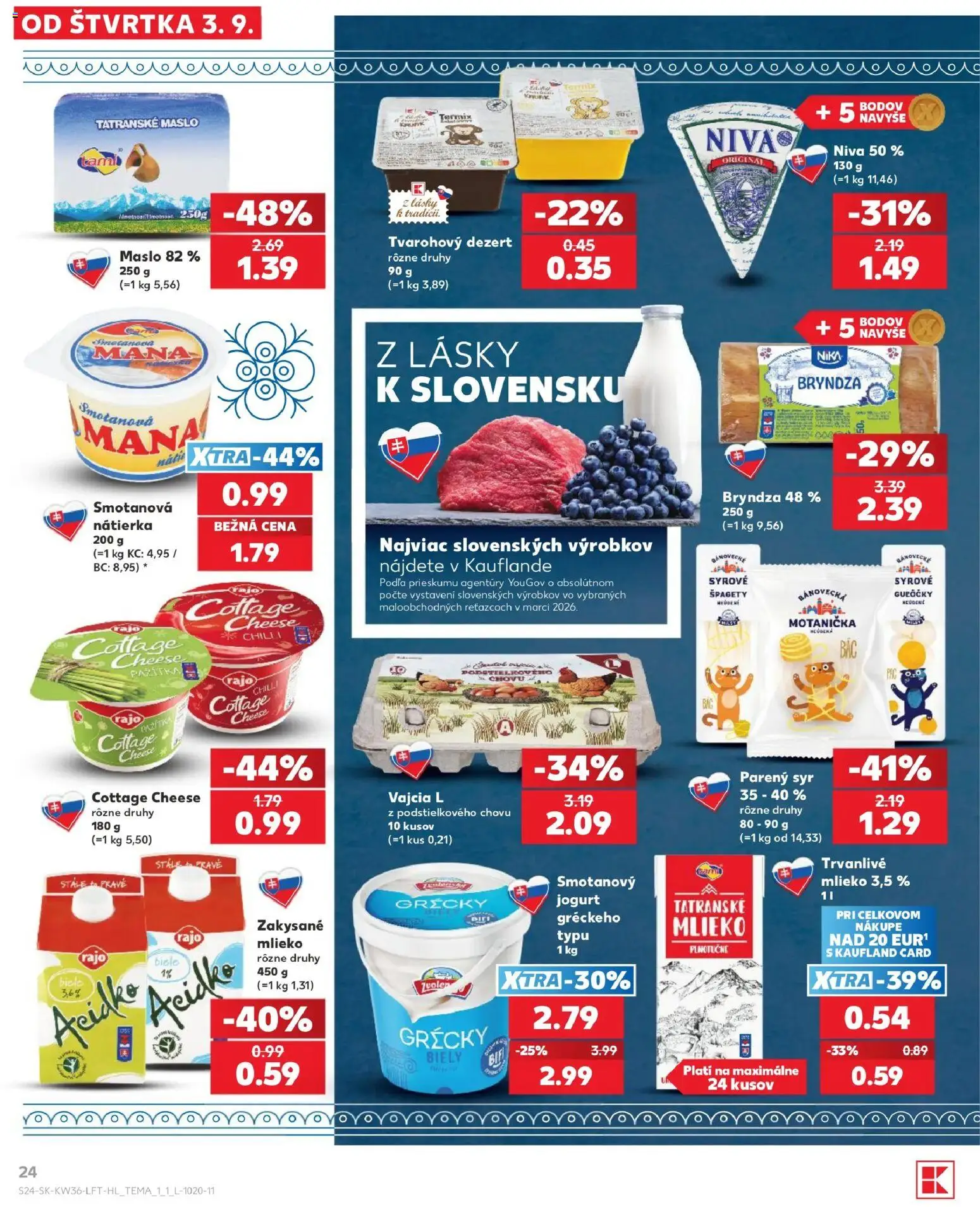 Náhľad Kaufland letáku platného od 03.09.2026 - Maslo, Syr, Bryndza, Špagety, Mlieko, Dezert, Jogurt, Termix